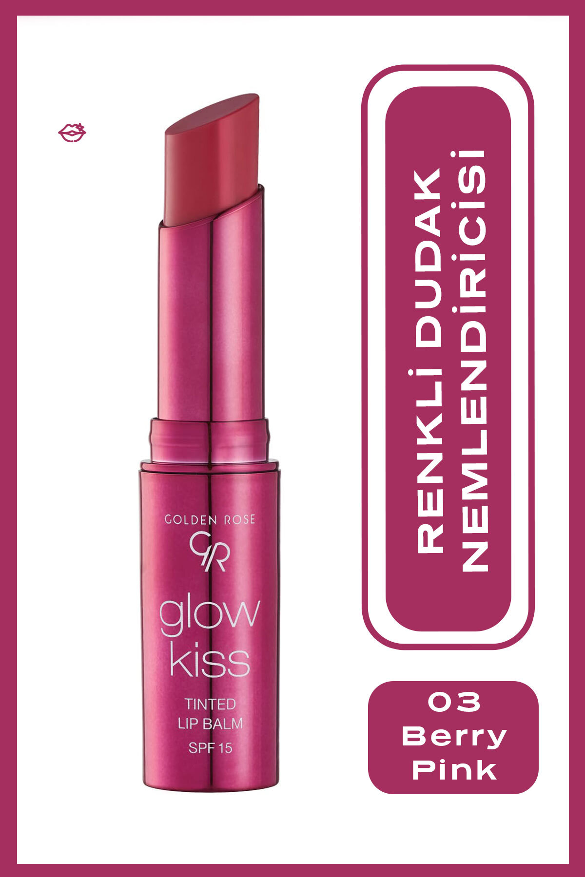 GOLDEN ROSE   GLOW KISS TINTED LIP BALM BERRY PINK NO 03-