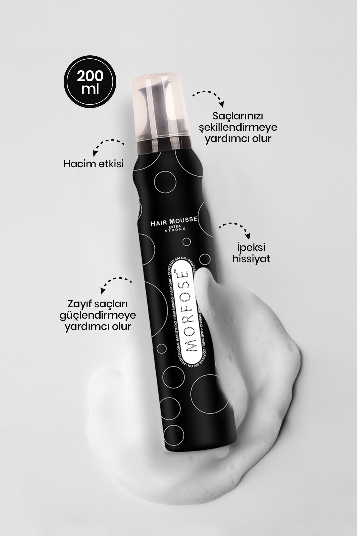 MORFOSE EXTRA STRONG SAÇ KÖPÜGÜ SİYAH 200 ML-