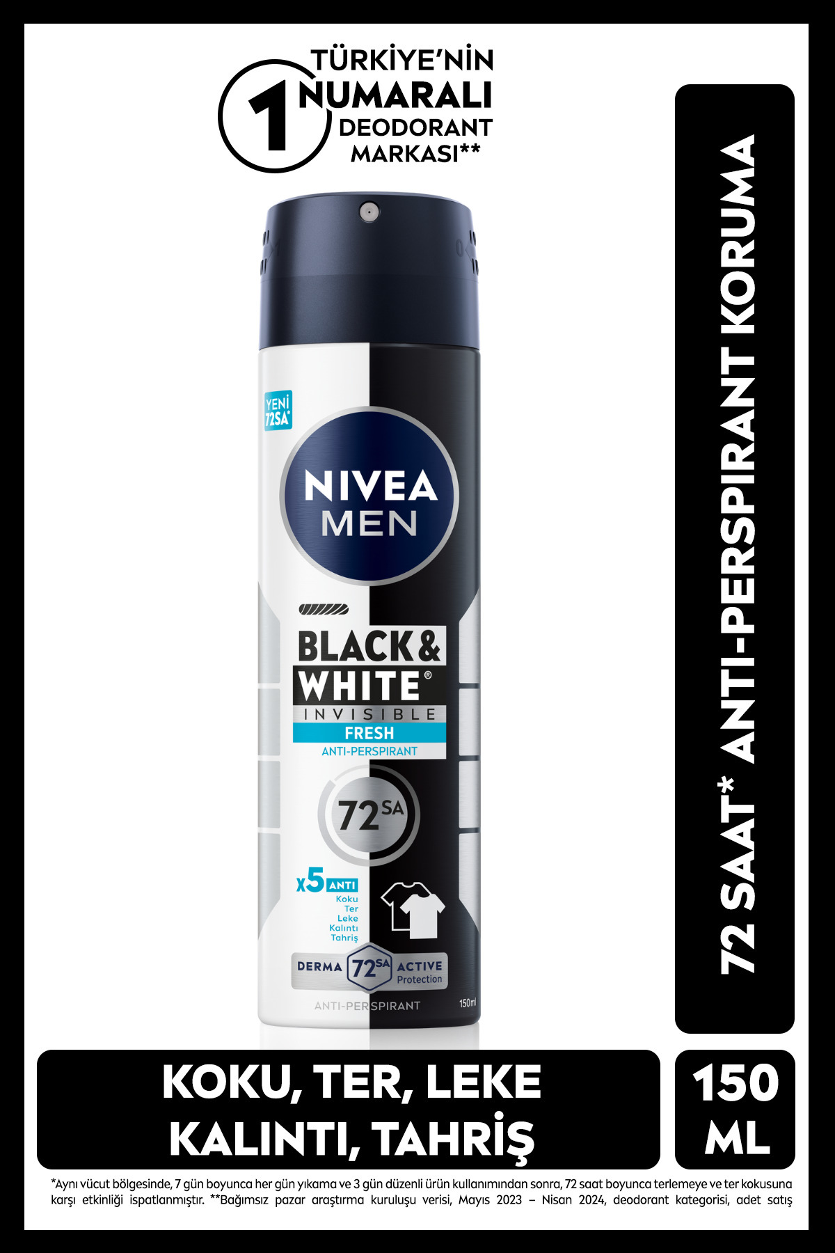 NİVEA MEN  BLACK&WHİTE INVİSİBİLE FRESH DEODORANT 150ML-