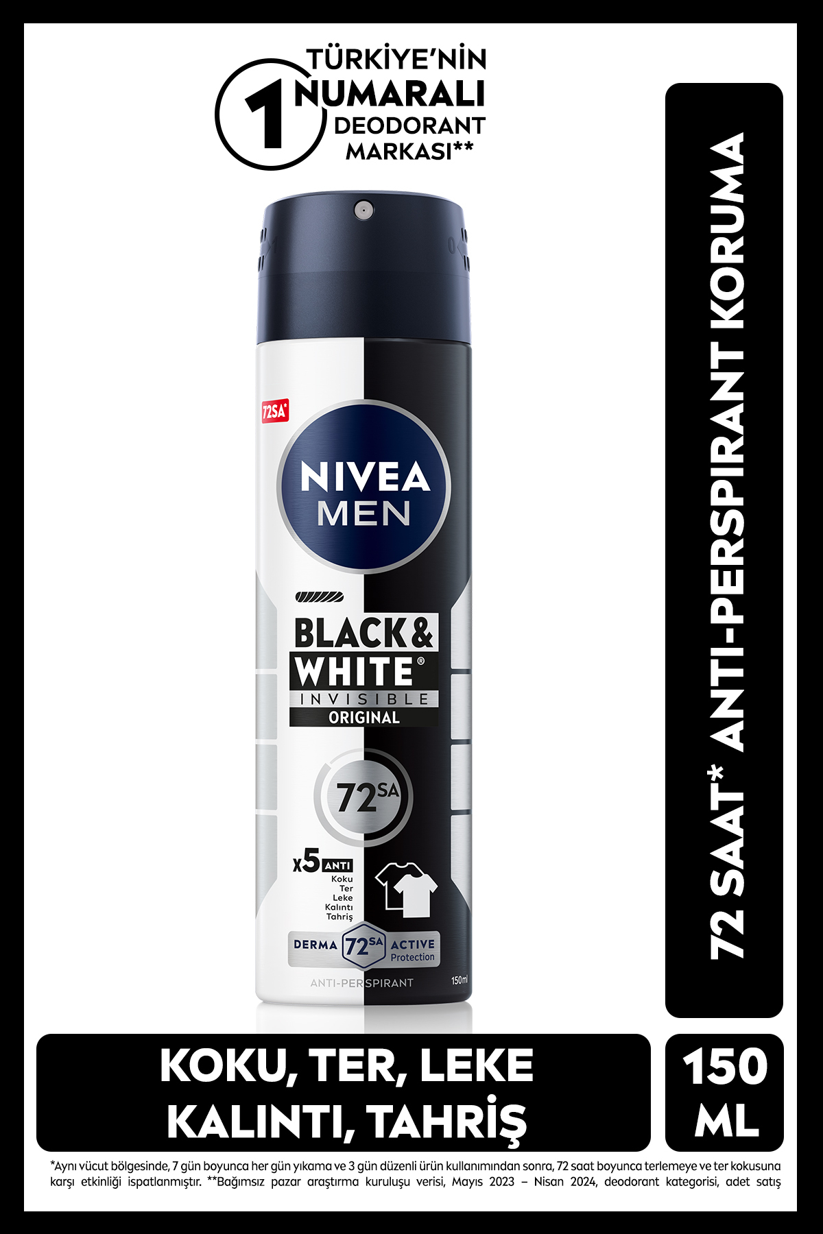 NİVEA INVİSİBLE BLACK&WHİTE ERKEK DEODORANT 150 ML-