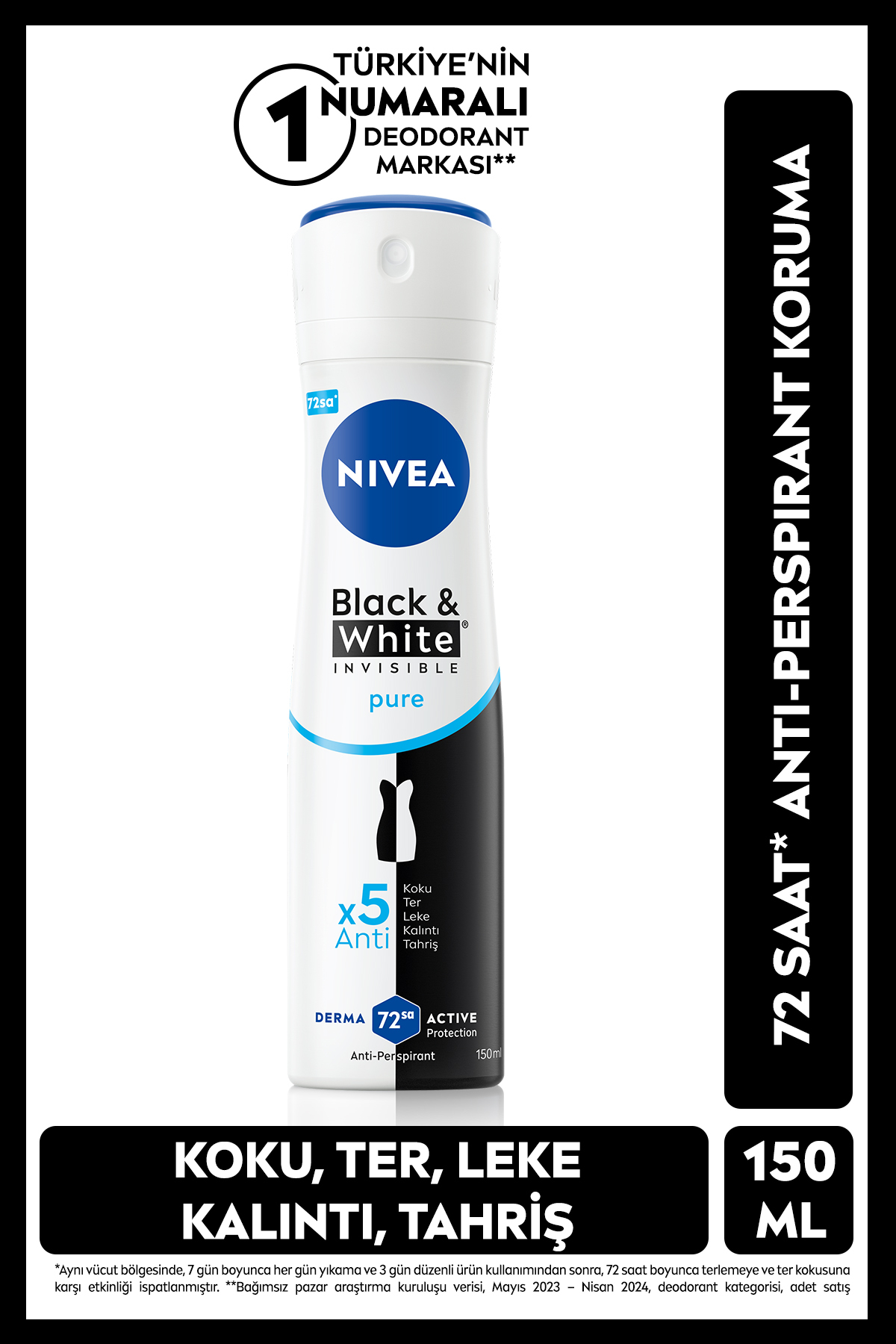 NİVEA KADIN BLACK&WHİTE INVİSİBLE PURE DEODORANT 150ML-