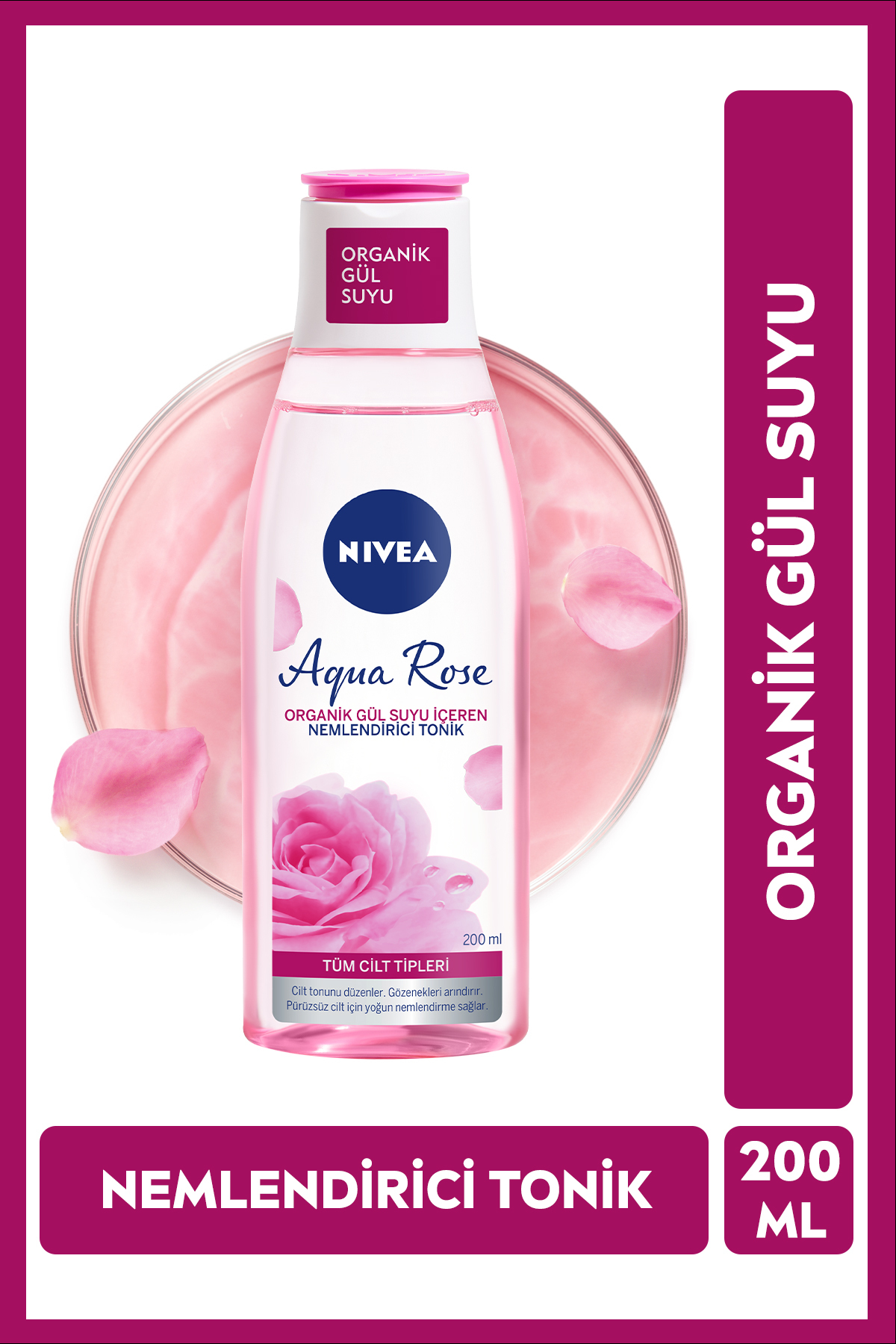 NİVEA AQUAROSE ORGANİK GÜL SUYU NEMLENDİRİCİ TONİK 200ML-