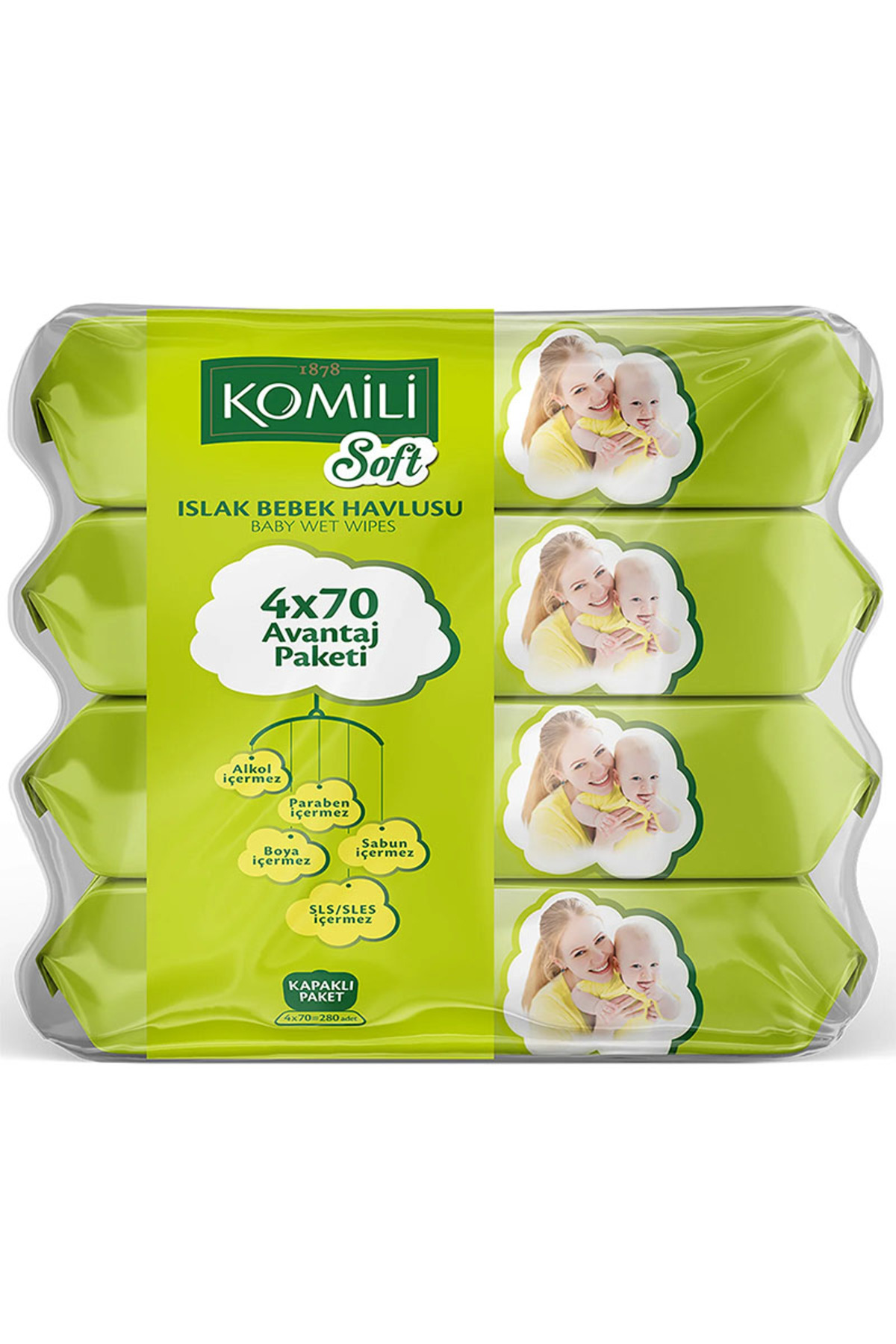 KOMİLİ SOFT ISLAK HAVLU 70 YAPRAK 4LÜ PAKET-
