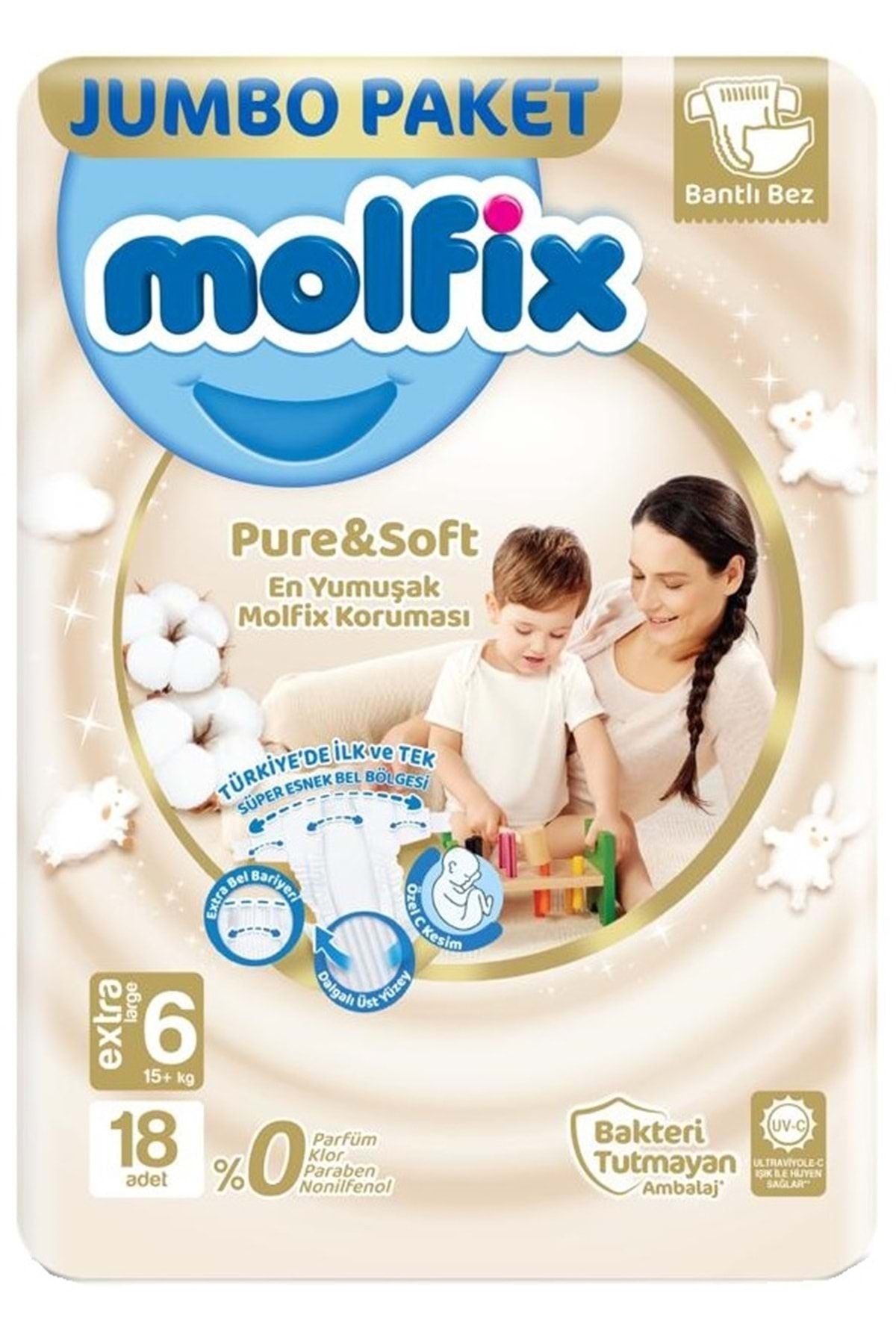 molfix Bebek Bezi Beden 6 15 kg Extra Large 18 Adet Ekonomik Paket-