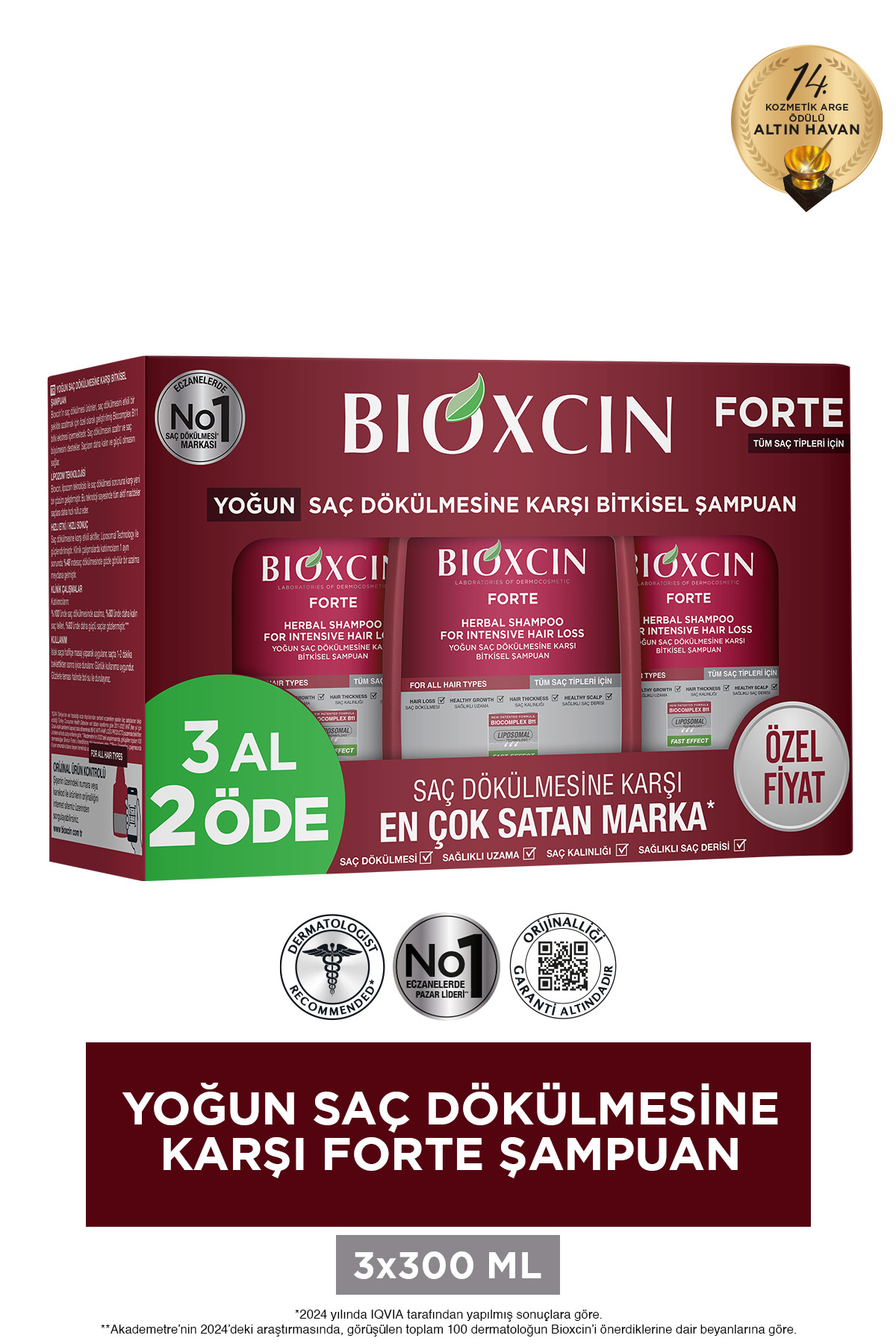BİOXCİN FORTE ŞAMPUAN TÜM SAÇ TİPLERİ IÇİN 3X300ML-