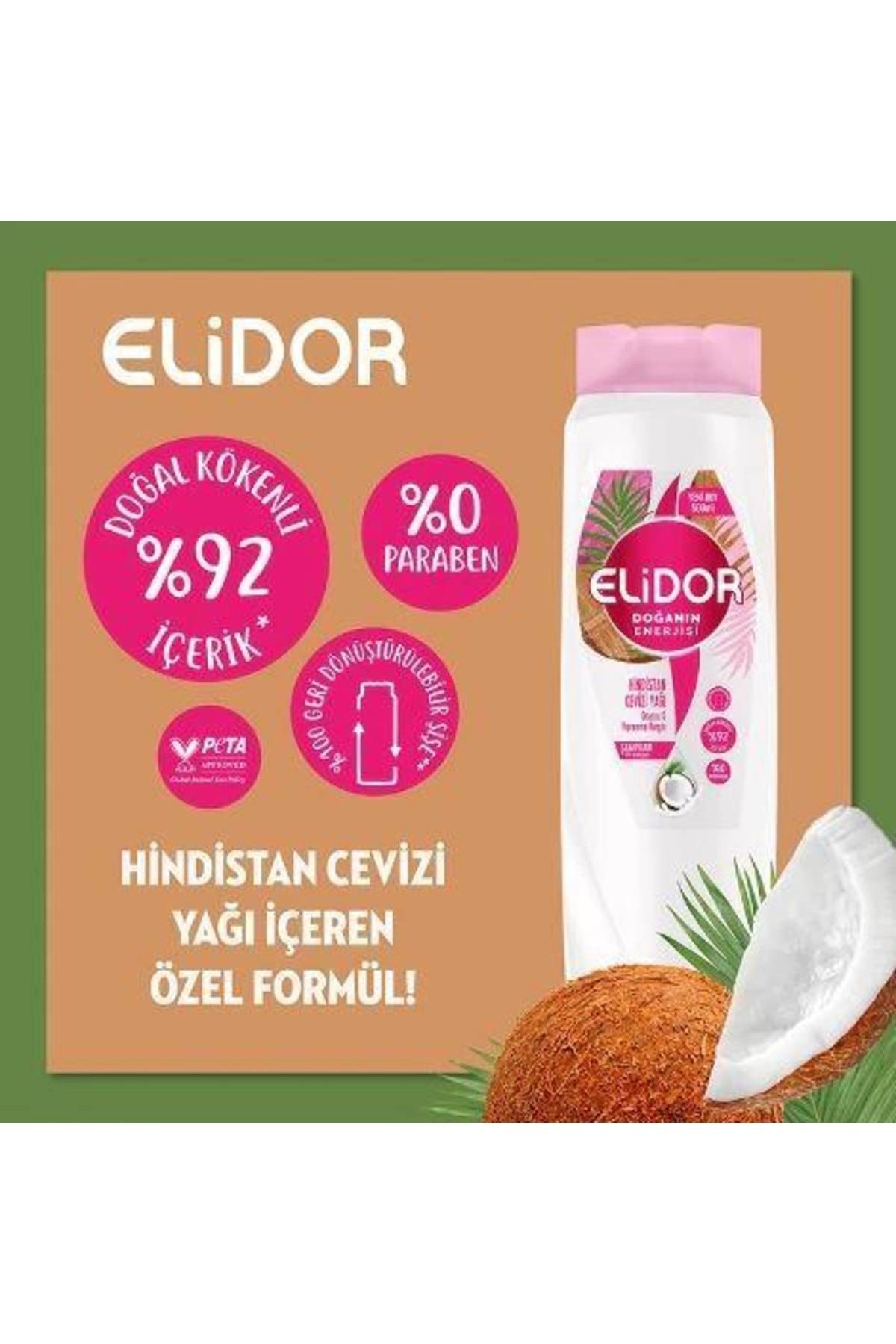 ELİDOR HİNDİSTAN CEVİZİ YAĞI ONARICI&YIPRA ŞAMPUAN 500ML-