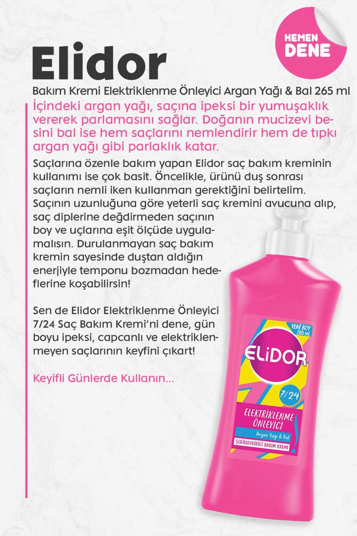 ELİDOR 7/24  ELEKTRİKLENME ÖNLEYİCİ SAÇ KREMİ 265ML-