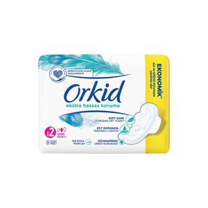 ORKİD EKSTRA HASSAS KORUMA TEKLİ UZUN 8Lİ HİJYENİK PED-