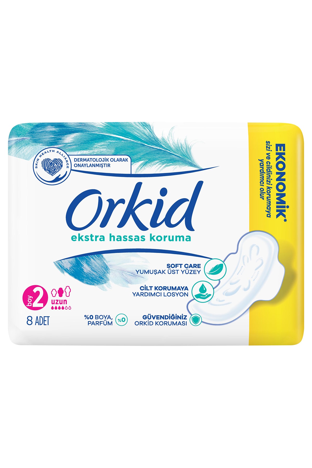 ORKİD EKSTRA HASSAS KORUMA TEKLİ UZUN 8Lİ HİJYENİK PED-