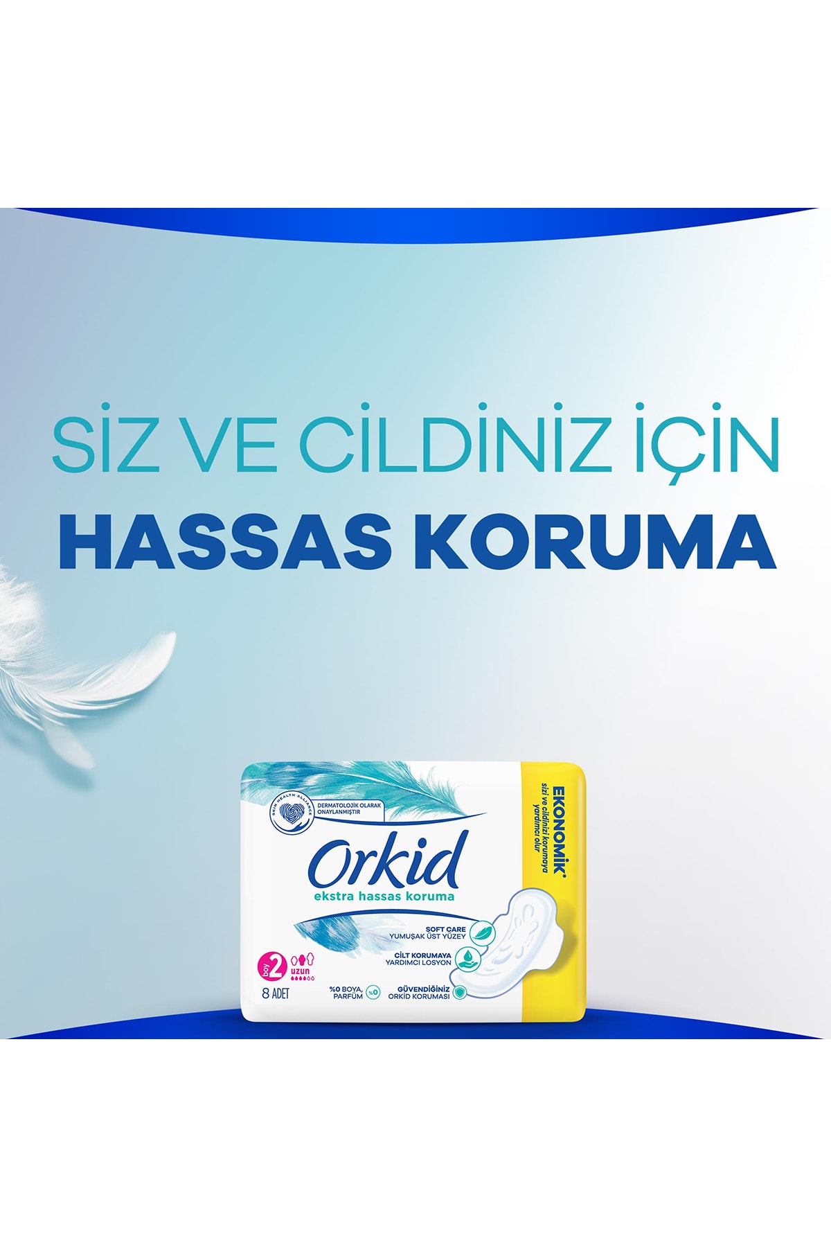 ORKİD EKSTRA HASSAS KORUMA TEKLİ UZUN 8Lİ HİJYENİK PED-