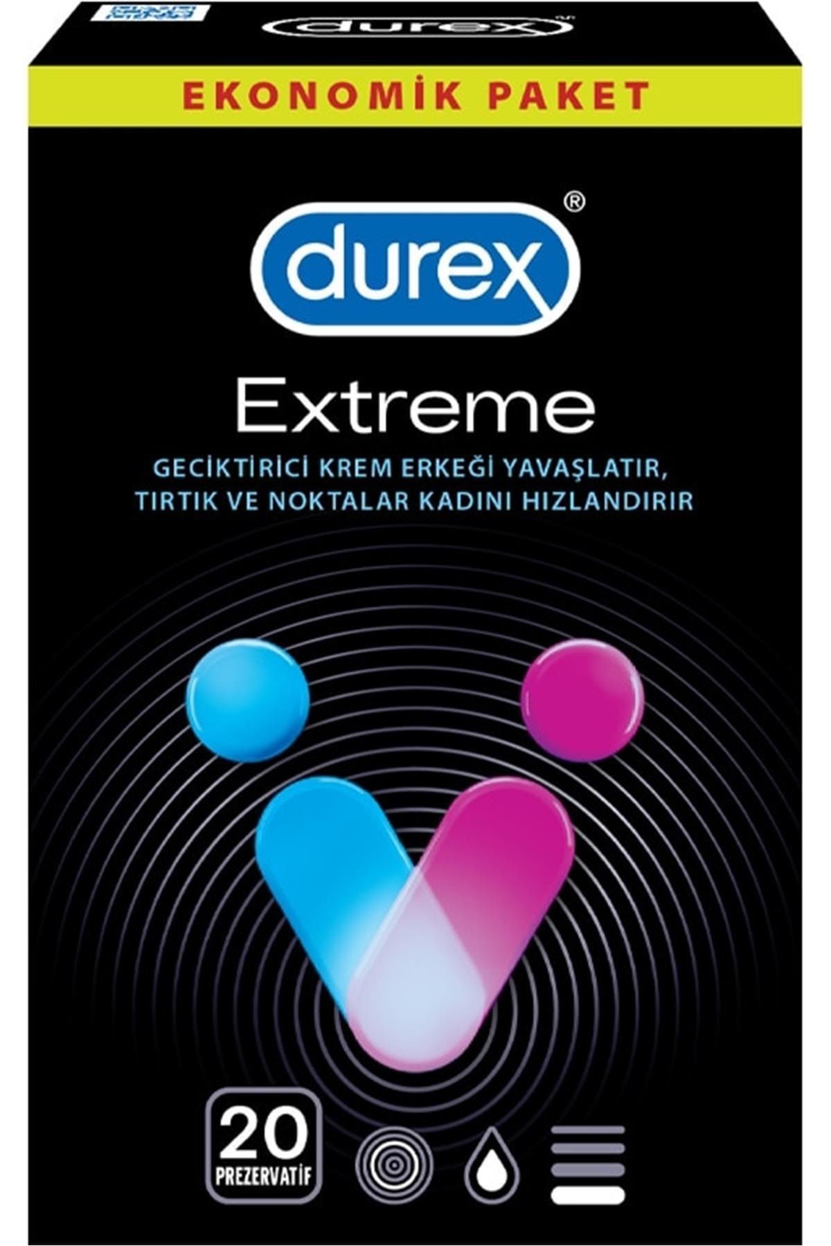 Durex Extreme 20lı Geciktiricili ve Tırtıklı Preze-
