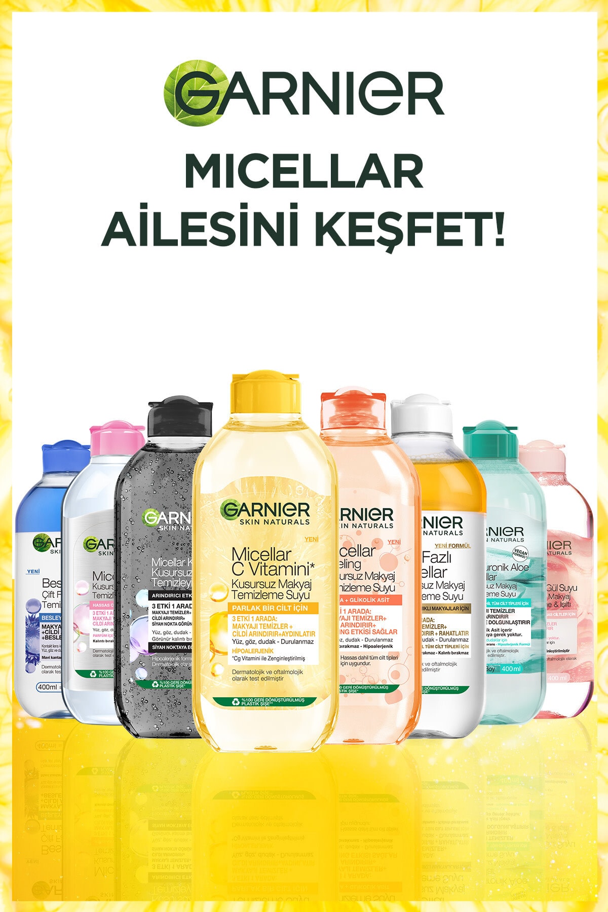 GARNİER MİCELLAR C VİTAMİNİ KUSURSUZ MAKYAJ TEMİZLEME SUYU 400ML-