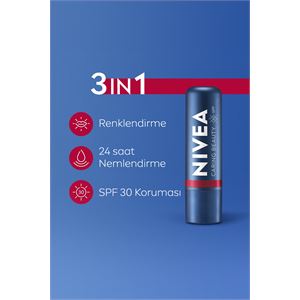 NIVEA RENKLİ DUDAK BAKIM KREMİ,KIRMIZI,4,8GR,NEMLENDİRME,SPF30,DOĞAL YAĞLAR,E-