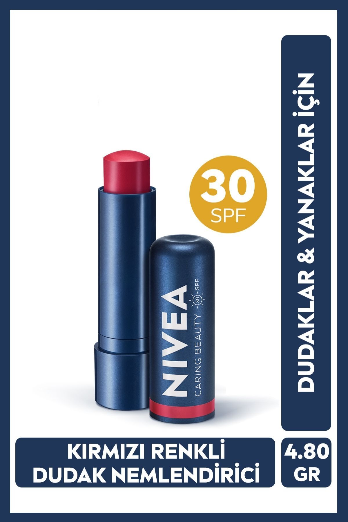 NIVEA RENKLİ DUDAK BAKIM KREMİ,KIRMIZI,4,8GR,NEMLENDİRME,SPF30,DOĞAL YAĞLAR,E-