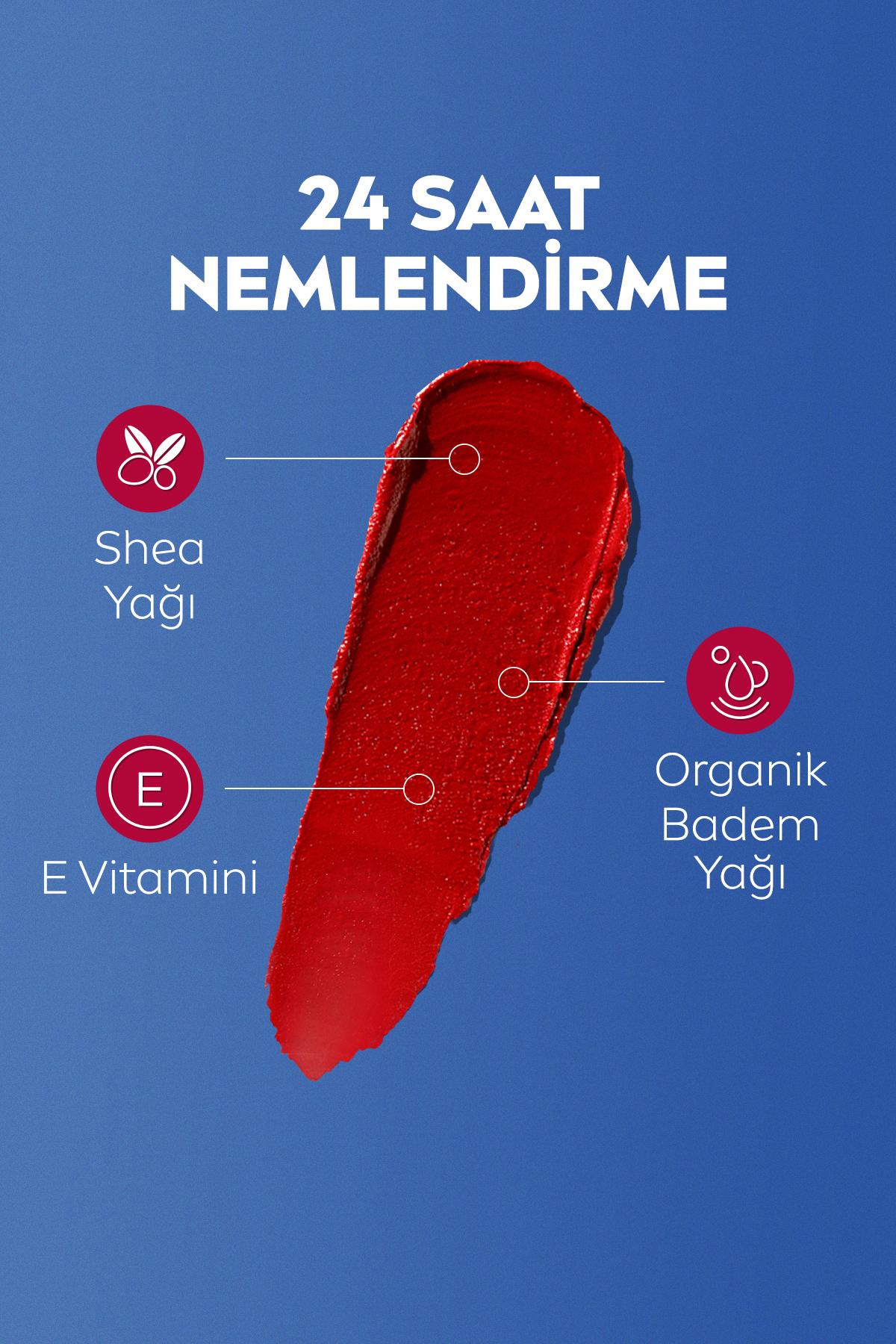 NIVEA RENKLİ DUDAK BAKIM KREMİ,KIRMIZI,4,8GR,NEMLENDİRME,SPF30,DOĞAL YAĞLAR,E-