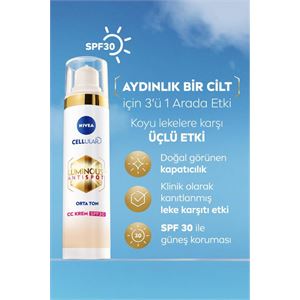 NIVEA LUMİNOUS630 KOYU LEKE KARŞITI CC YÜZ KREMİ 40ML SPF30 GÜNEŞ KORUYUCU HYALURONİK ASİT ORTA TON-