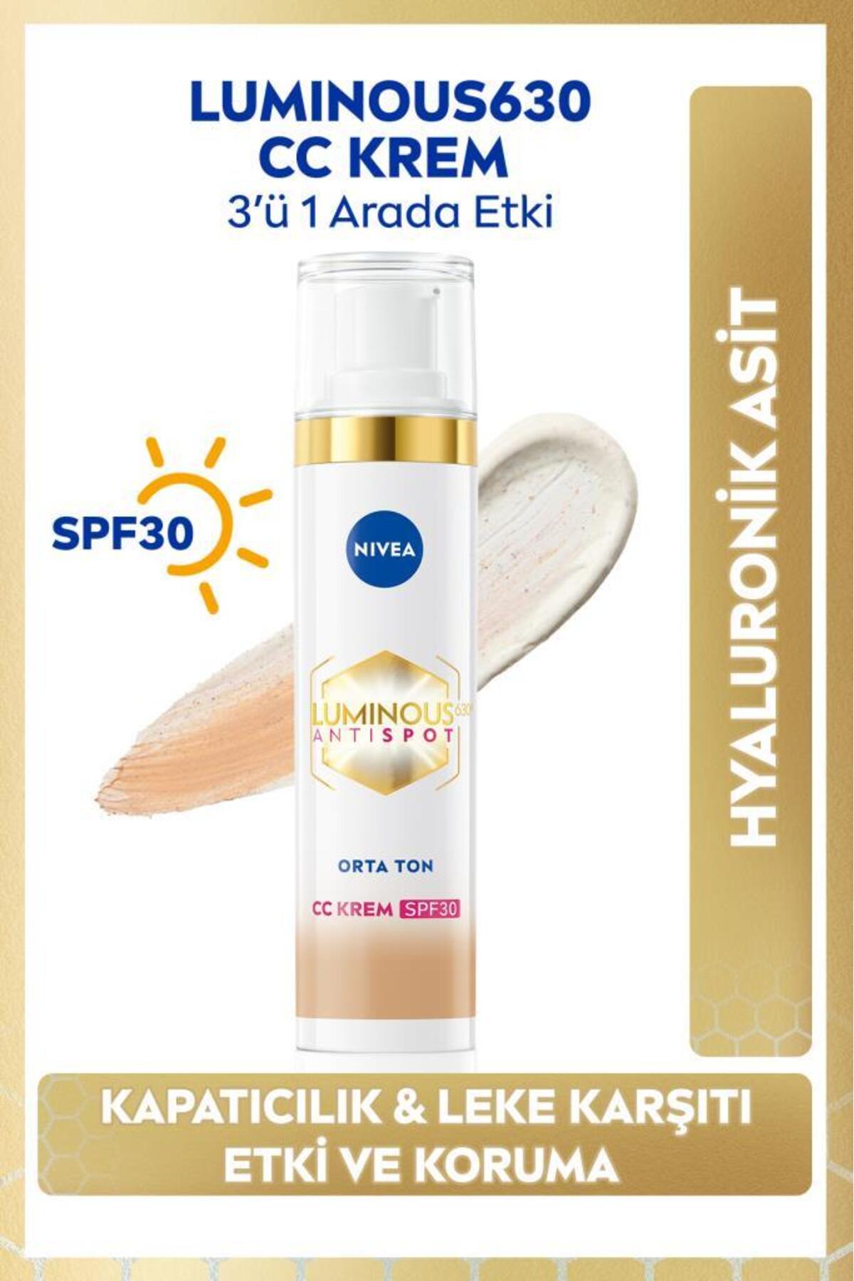 NIVEA LUMİNOUS630 KOYU LEKE KARŞITI CC YÜZ KREMİ 40ML SPF30 GÜNEŞ KORUYUCU HYALURONİK ASİT ORTA TON-