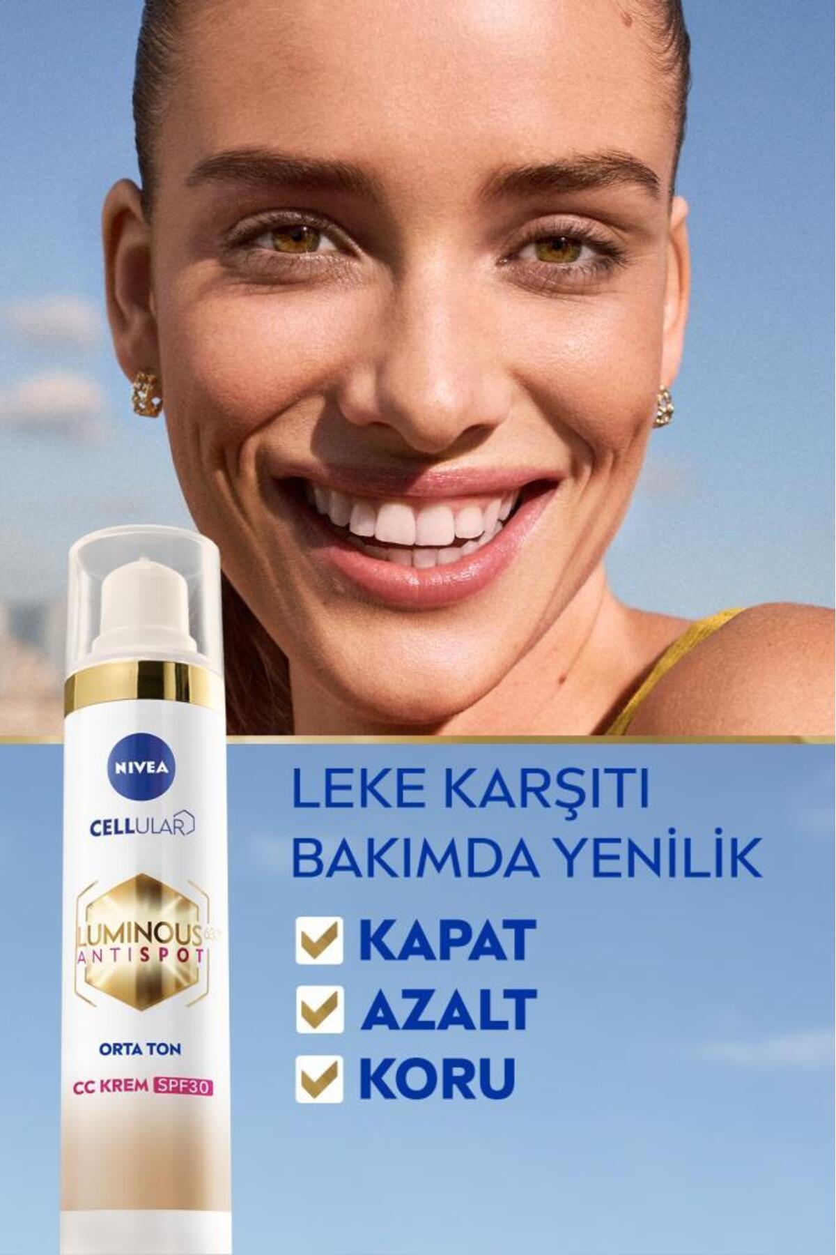 NIVEA LUMİNOUS630 KOYU LEKE KARŞITI CC YÜZ KREMİ 40ML SPF30 GÜNEŞ KORUYUCU HYALURONİK ASİT ORTA TON-