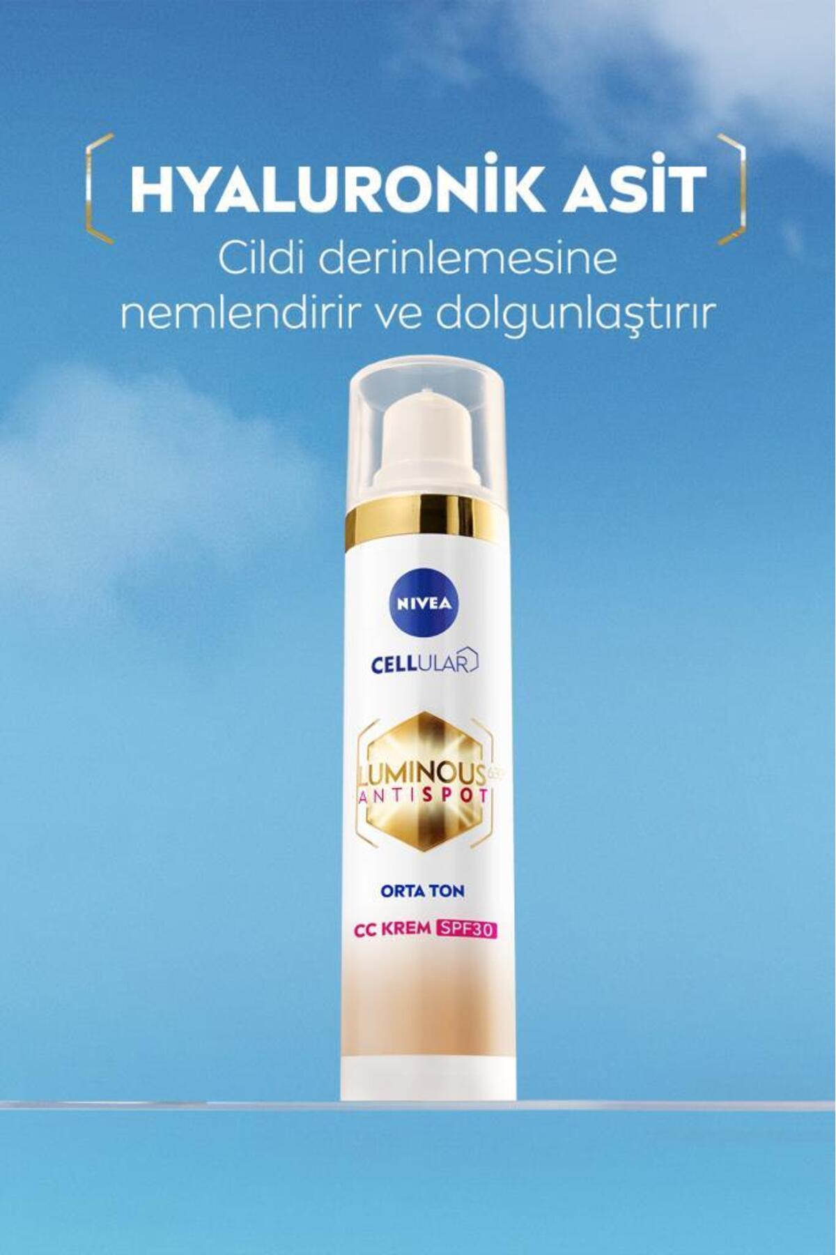 NIVEA LUMİNOUS630 KOYU LEKE KARŞITI CC YÜZ KREMİ 40ML SPF30 GÜNEŞ KORUYUCU HYALURONİK ASİT ORTA TON-