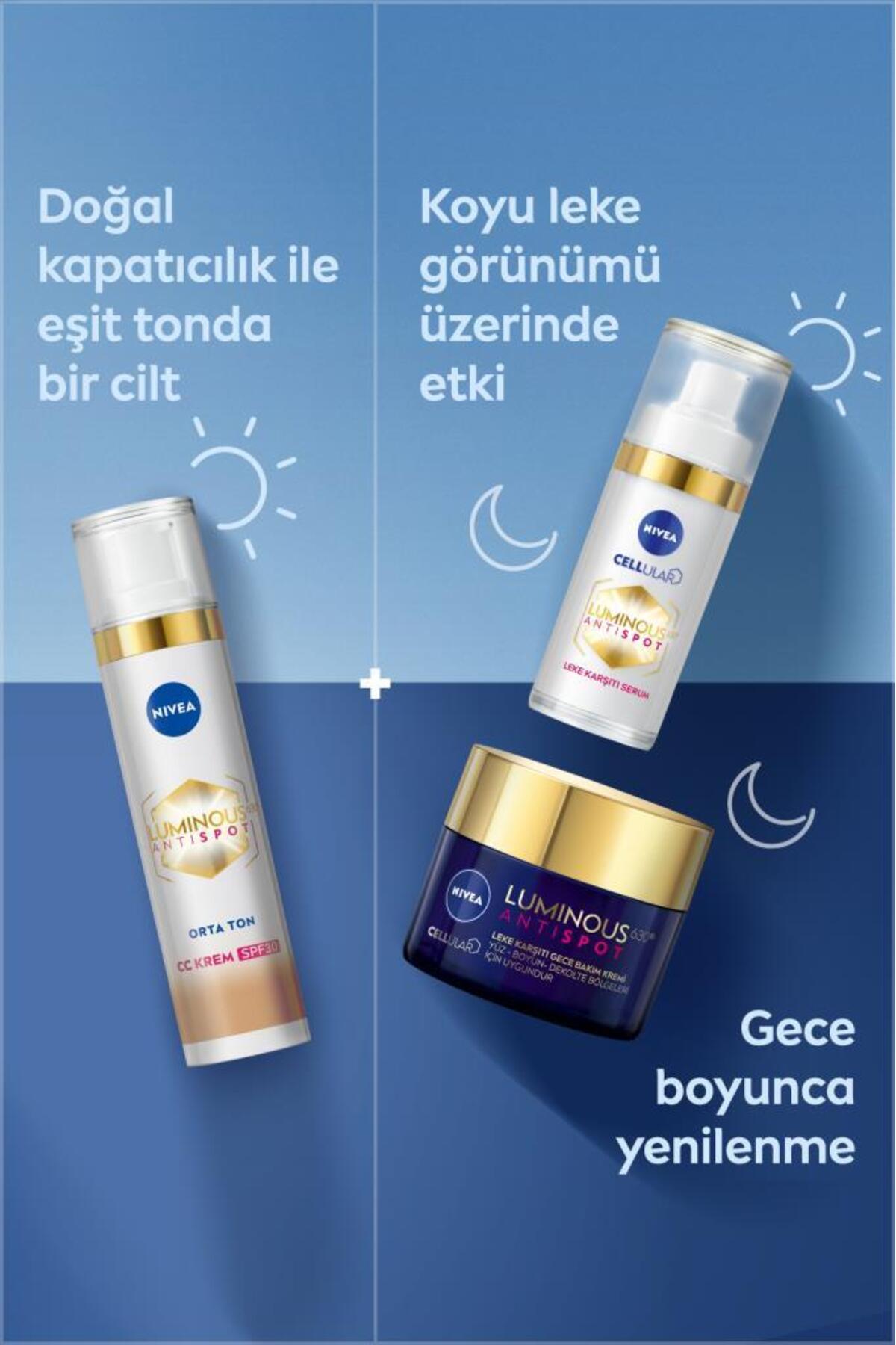 NIVEA LUMİNOUS630 KOYU LEKE KARŞITI CC YÜZ KREMİ 40ML SPF30 GÜNEŞ KORUYUCU HYALURONİK ASİT ORTA TON-