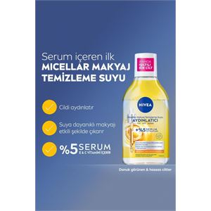 NIVEA AYDINLATICI MİCELLAR MAKYAJ TEMİZLEME SUYU 400ML, SERUM İÇERİKLİ, DONUK VE HASSAS CİLT TİPLERİ-