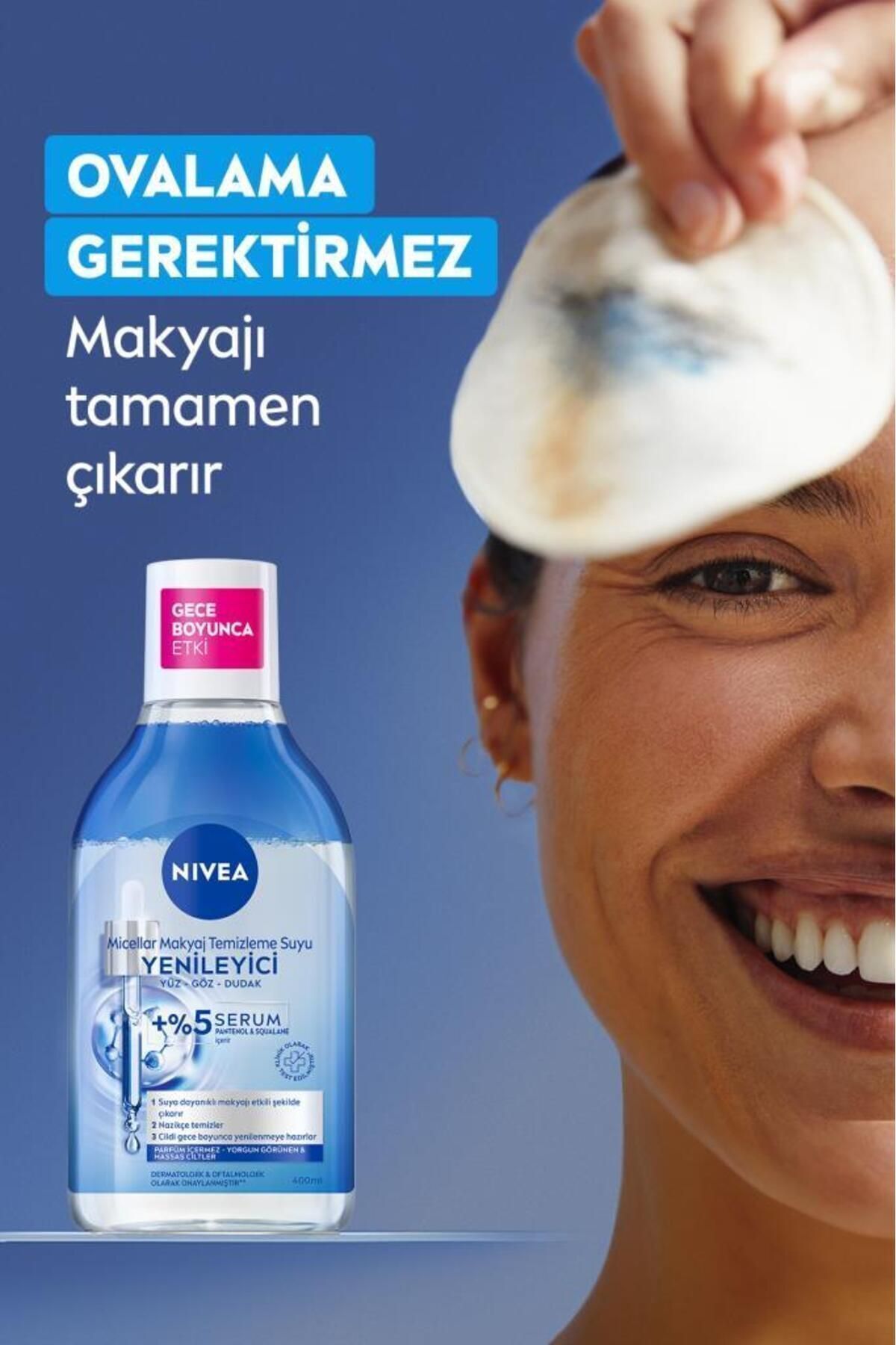NIVEA YENİLEYİCİ MİCELLAR MAKYAJ TEMİZLEME SUYU 400ML. SERUM İÇERİKLİ. PANTENOL. YORGUN GÖRÜNEN CİLTLER-