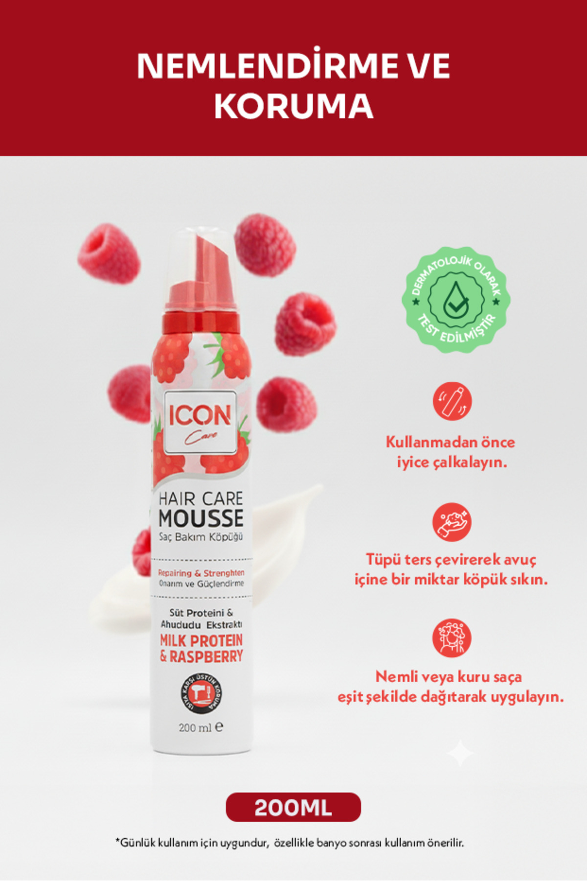 İcon Care Saç Bakım Köpüğü 200ml Milk Protein&Raspberry-