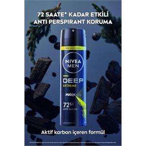 NIVEA MEN ERKEK SPREY DEODORANT DEEP EXTREME 150ML. 72 SAAT ANTİ-PERSPİRANT TER KORUMA. YENİ ENERJİK-