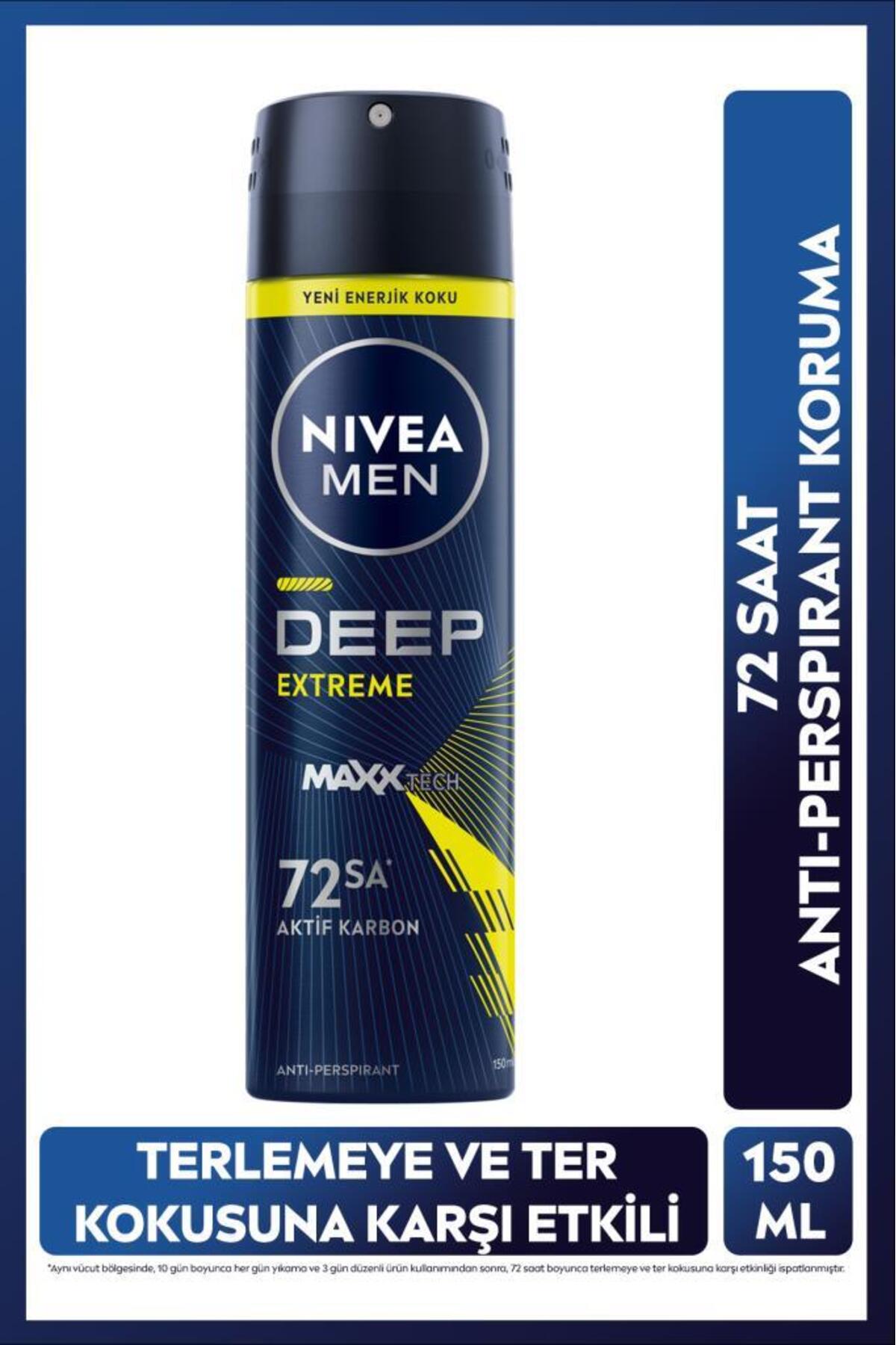 NIVEA MEN ERKEK SPREY DEODORANT DEEP EXTREME 150ML. 72 SAAT ANTİ-PERSPİRANT TER KORUMA. YENİ ENERJİK-