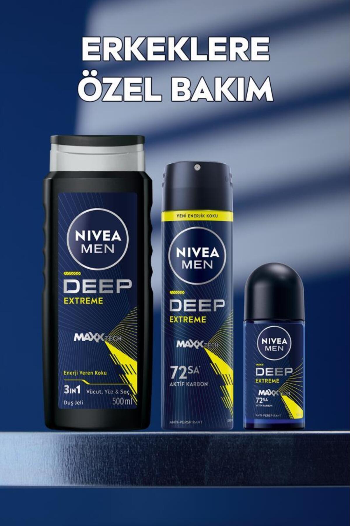 NIVEA MEN ERKEK SPREY DEODORANT DEEP EXTREME 150ML. 72 SAAT ANTİ-PERSPİRANT TER KORUMA. YENİ ENERJİK-