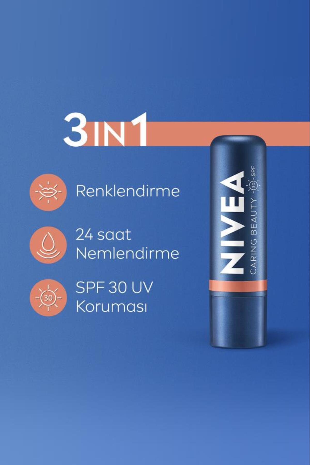 NIVEA Renkli Dudak Bakım Kremi,nude,4,8gr,nemlendirme,spf30,doğal Yağlar,e-