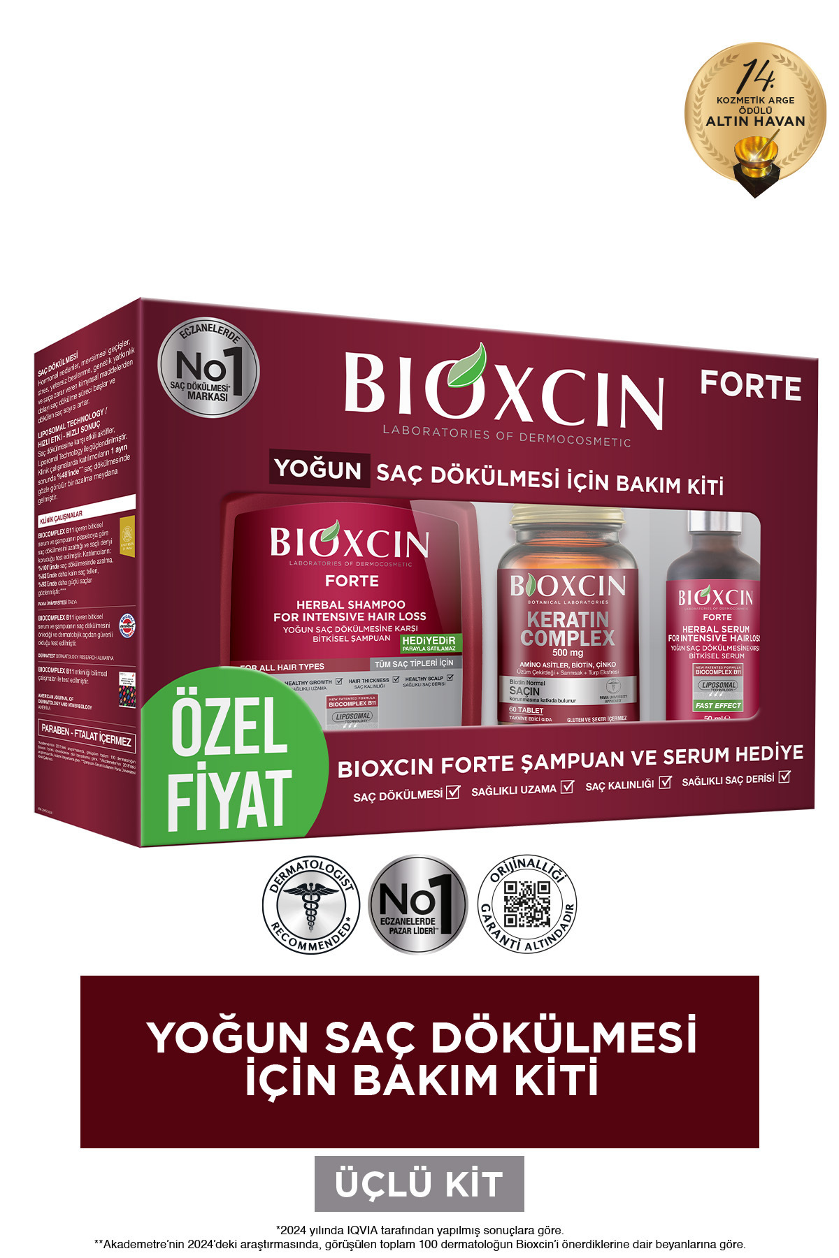 BİOXCİN FORTE YOĞUN BAKIM KİTİ (TABLET-ŞAMPUAN-SERUM) YOĞUN SAÇ DÖKÜLMESİ SETİ-