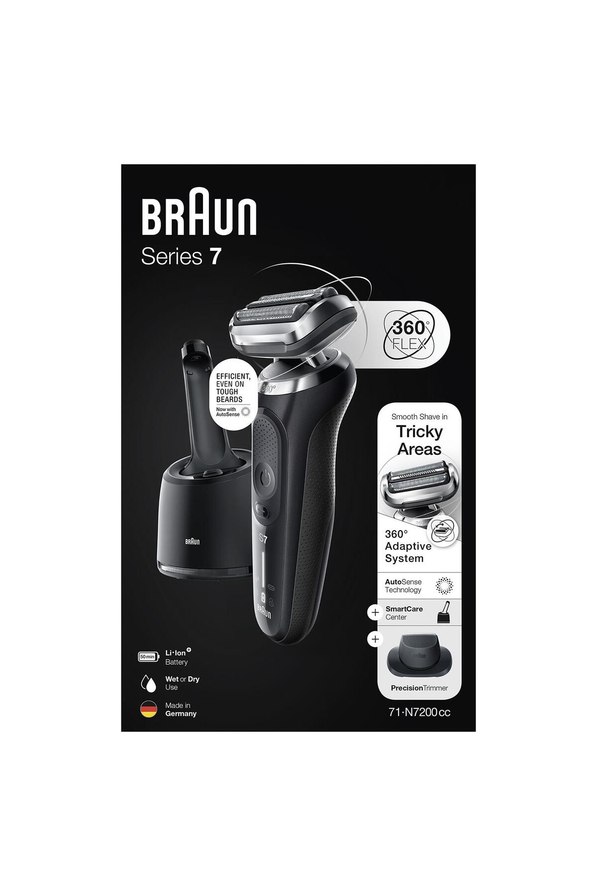 BRAUN YENİ SERİ 7 N7200CC KABLOSUZ TIRAŞ MAKİNESİ. SMARTCARE. AUTOSENSE. 360° FLEX. ISLAK & KURU-