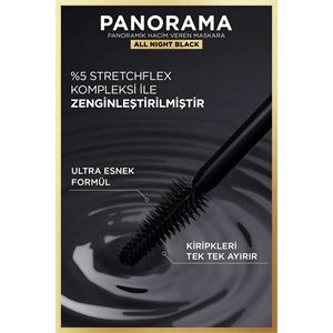 L'Oreal Paris Panorama Hacim Veren Maskara All Night Black - Siyah-