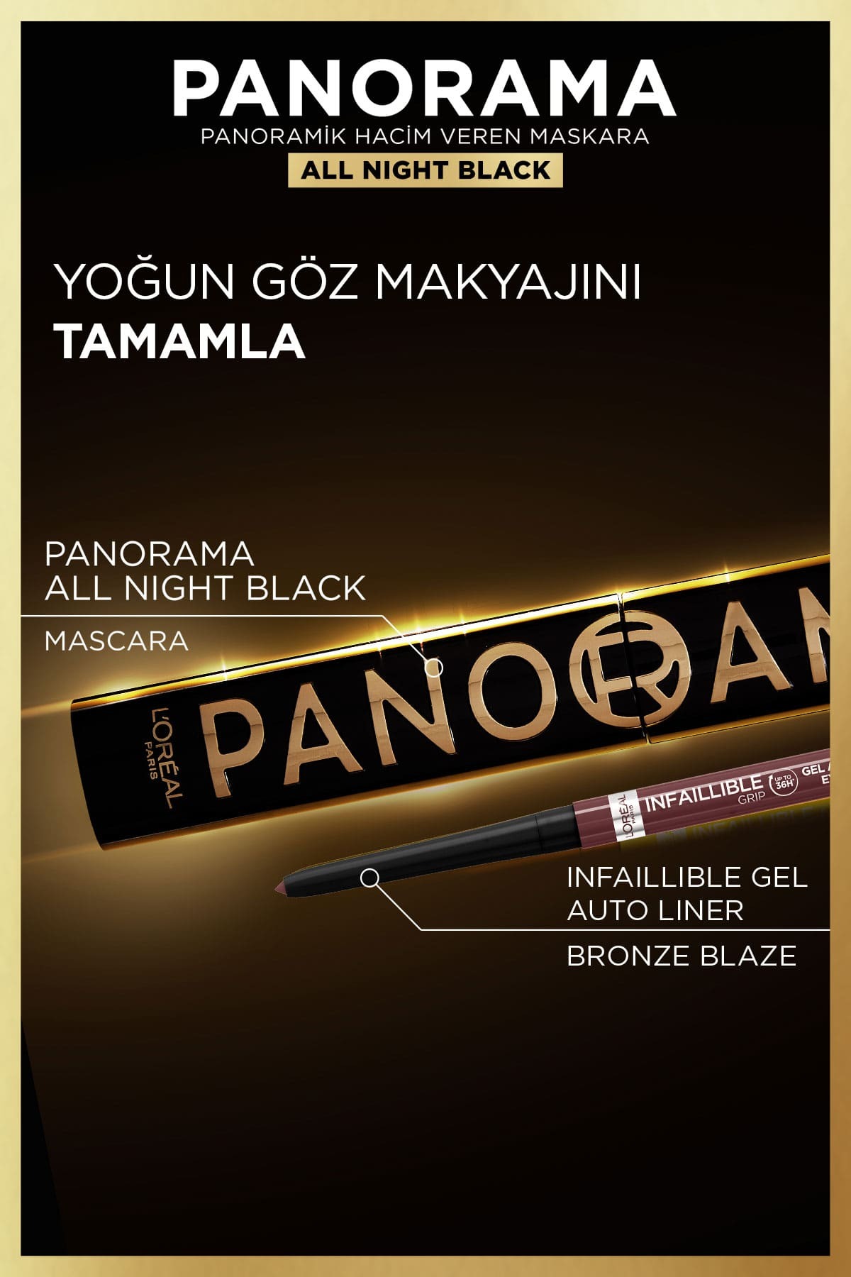 L'Oreal Paris Panorama Hacim Veren Maskara All Night Black - Siyah-