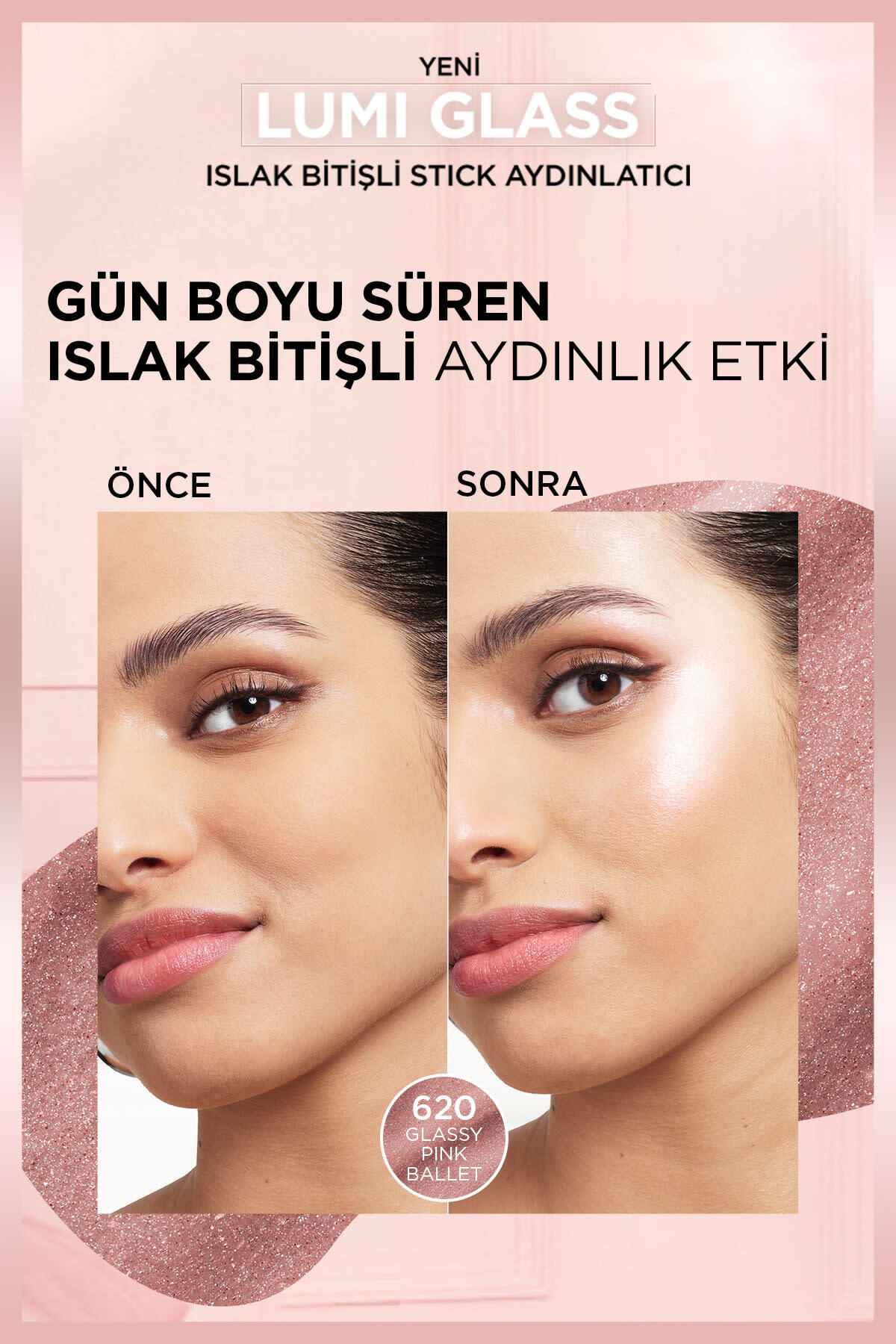 L'Oreal Paris L'Oréal Paris Lumi Glass Islak Bitişli Stick Aydınlatıcı - 620 Glassy Pink Ballet-