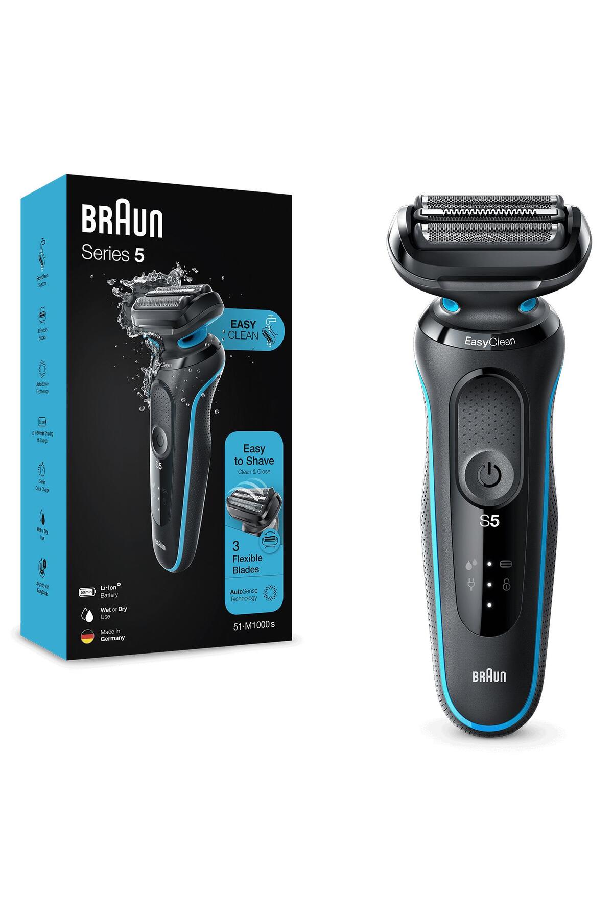 BRAUN YENİ SERİ 5 M1000S KABLOSUZ TIRAŞ MAKİNESİ. AUTOSENSE. EASYCLEAN. EASYCLİCK. ISLAK & KURU-