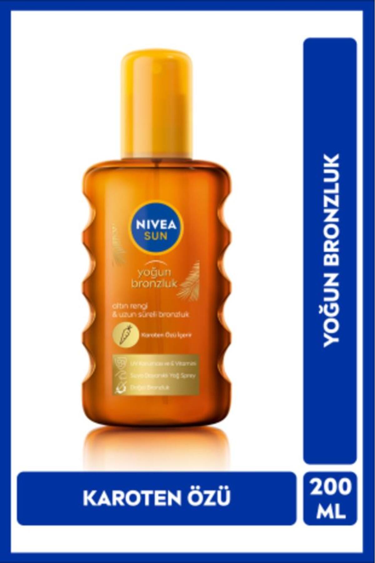 NIVEA Sun Karoten Özlü Yoğun Bronzlaştırıcı Güneş Yağ Sprey 200ml, E Vitamini, Uva Koruması, Doğal Bronzlu-