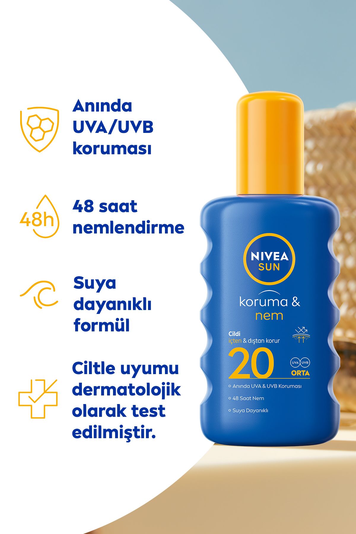 NIVEA SUN Güneş Koruyucu Vücut Spreyi, SPF20, Anında Koruma, 48 Saat Nemlendirici-