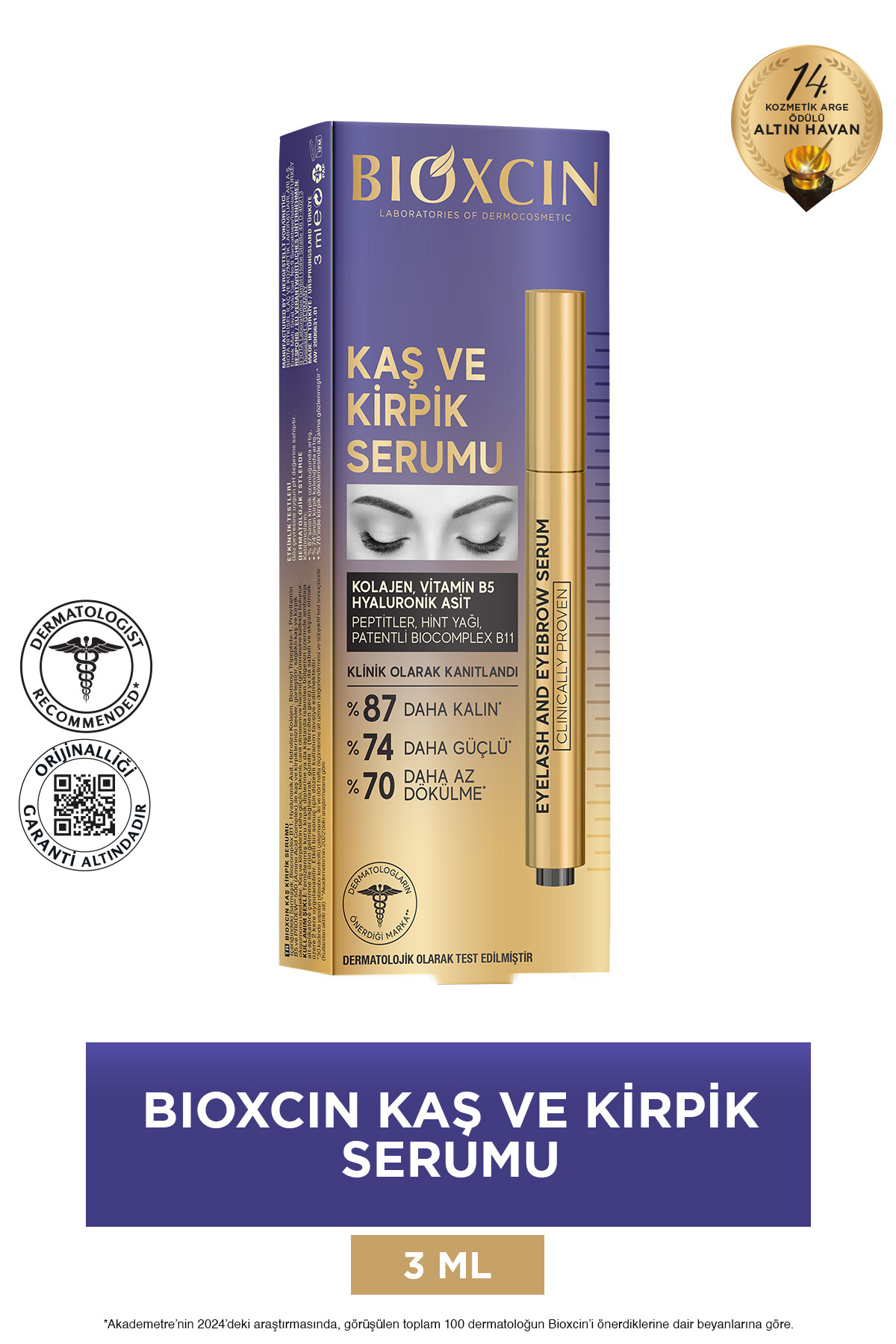 Bioxcin Kaş Kirpik Serumu - Kolajen Hyaluronik Asit Hint Yağı Keratin Peptidleri B5 Biocomplex B11-