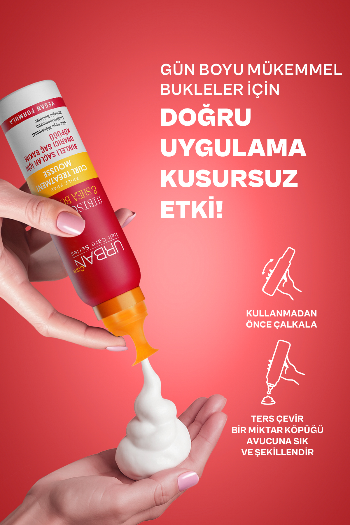 URBAN CARE HİBİSCUS&SHEA BUTTER KIVIRCIK VE DALGALI SAÇLARA ÖZEL SHAKE N REPAİR 7/24 ONARICI BAKIM KÖPÜĞÜ-150ML-