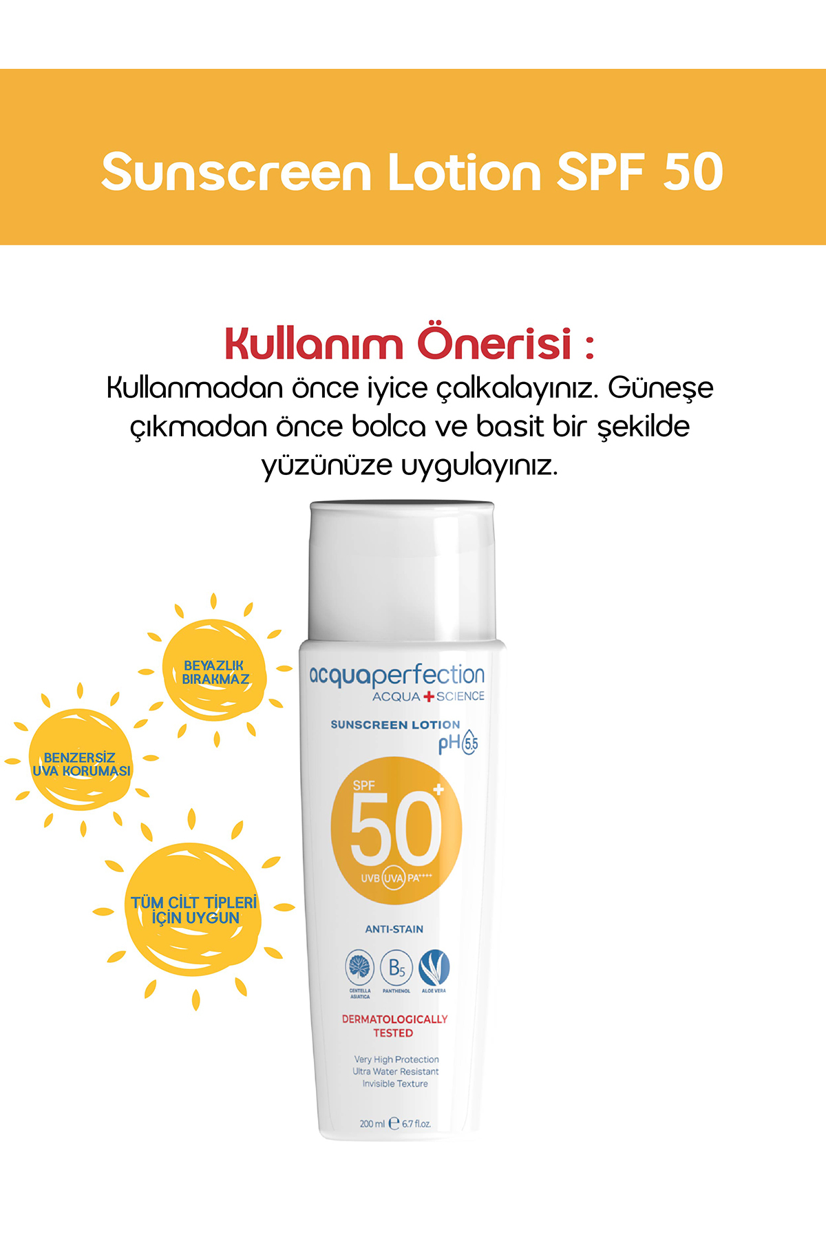 ACQUA PERFECTİON SUN SCREEN GÜNEŞ KORUYUCU LOSYON SPF 50 200 ML-