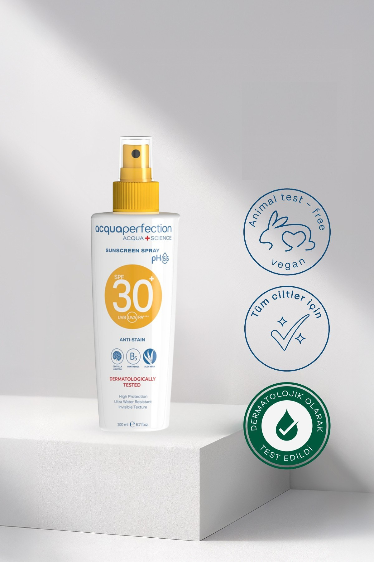 ACQUA PERFECTİON GÜNEŞ KORUYUCU SPREY SPF30 200ML UVA UVB KORUMASI. SUYA DAYANIKLI. LEKE ÖNLEYİCİ-