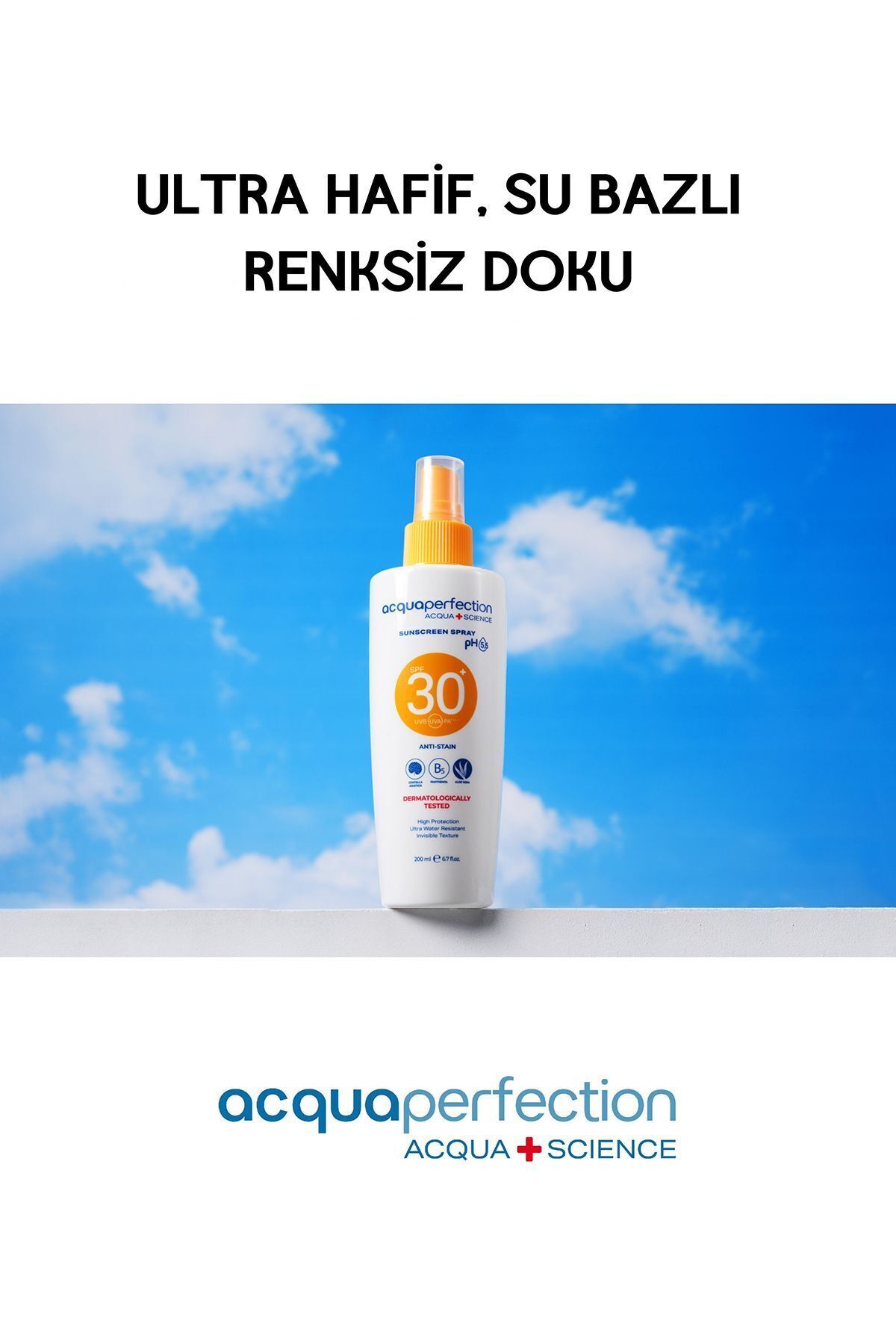 ACQUA PERFECTİON GÜNEŞ KORUYUCU SPREY SPF30 200ML UVA UVB KORUMASI. SUYA DAYANIKLI. LEKE ÖNLEYİCİ-
