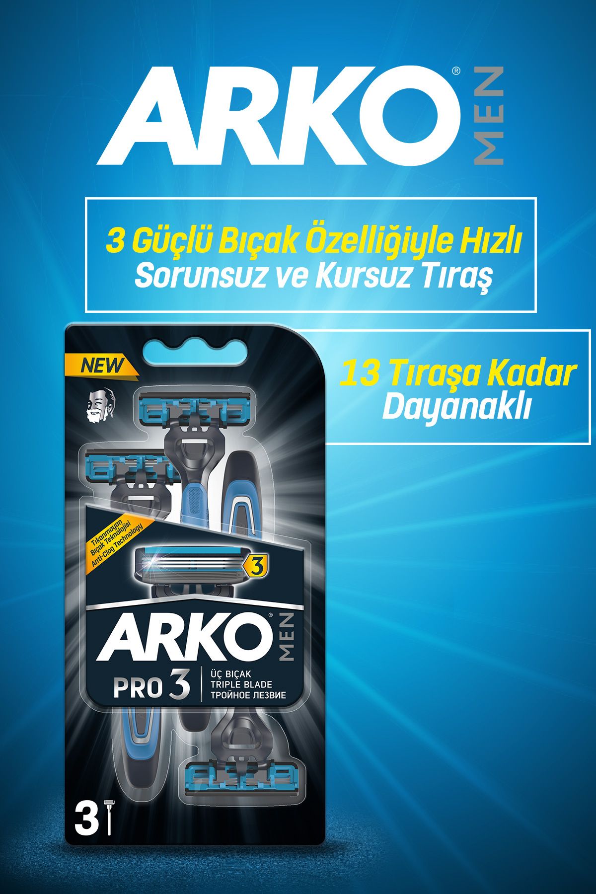 ARKO MEN T3 PRO 3 BIÇAKLI TIRAŞ BIÇAĞI 3LÜ & COOL-