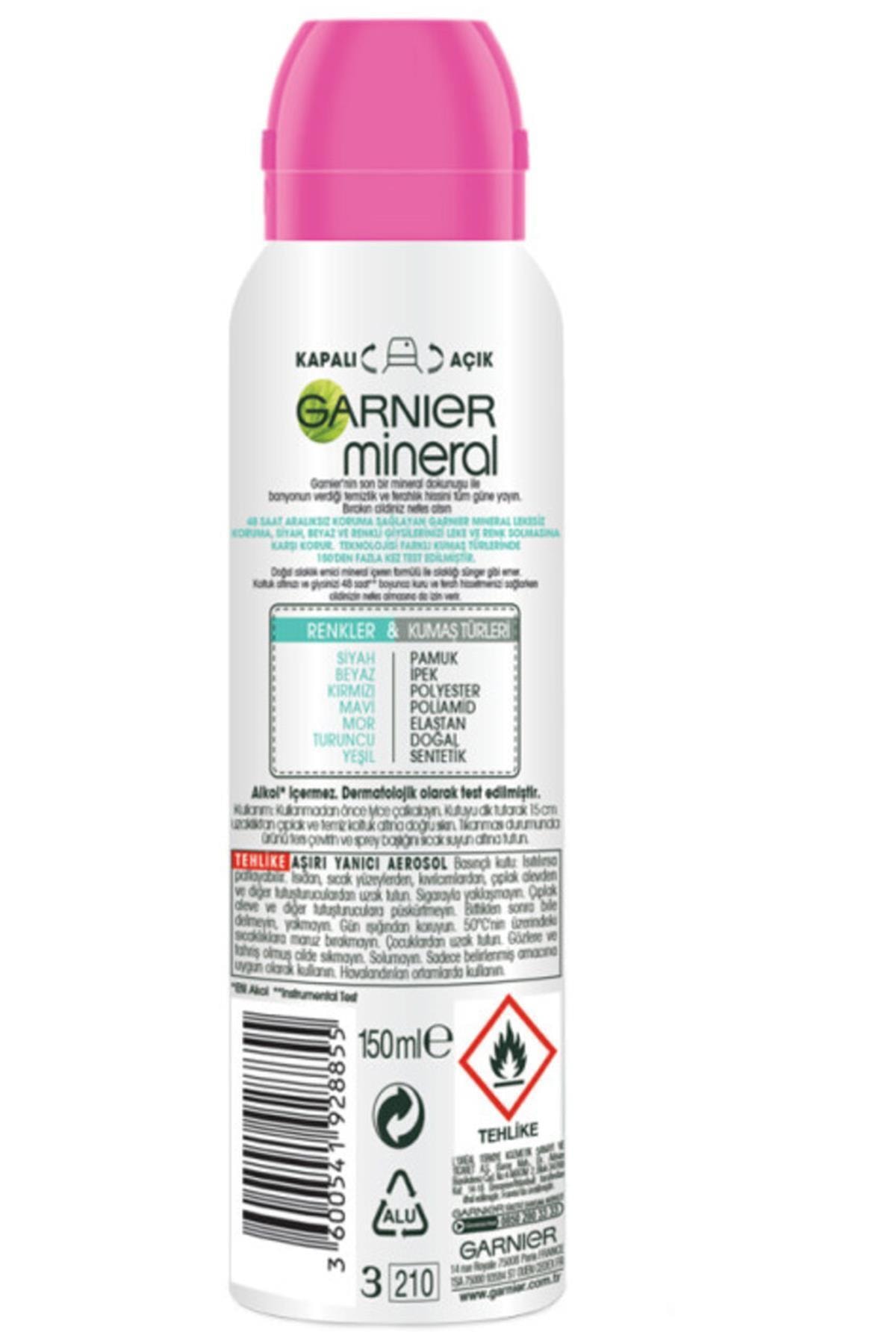 GARNİER MİNERAL LEKESİZ KORUMA FERAH KOKU DEODORANT 150ML-