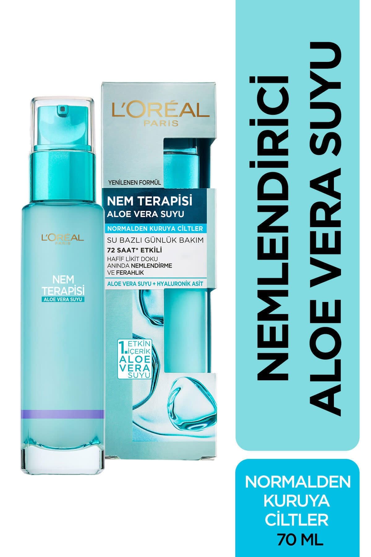 LOREAL PARİS NEM TERAPİSİ ALOE VERA SUYU NORMALDEN KURUYA CİLTLER IÇİN SU BAZLI GÜNLÜK BAKIM 70ML-