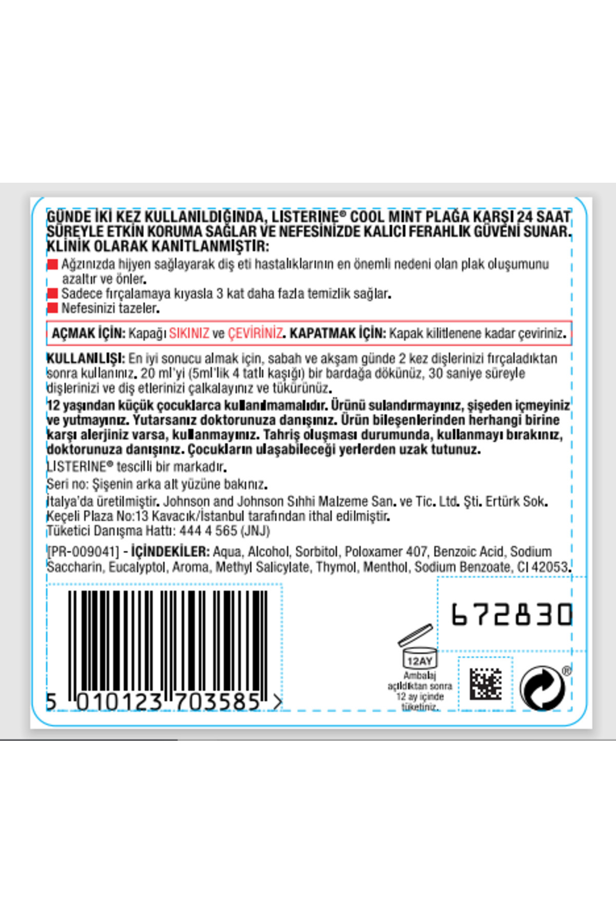 LİSTERİNE COOLMİNT AĞIZ BAKIM SUYU 500 ML-