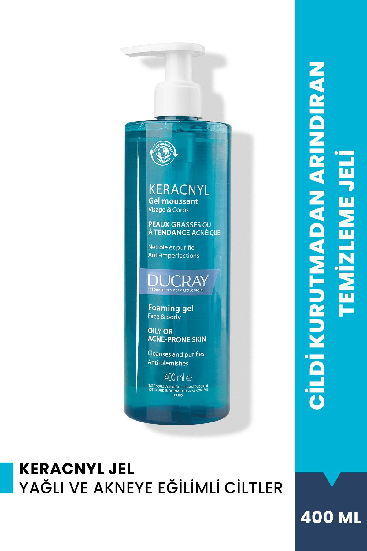 DUCRAY KERACNYL GEL AKNE KARŞITI TMİZLEYİCİ JEL 400ML-