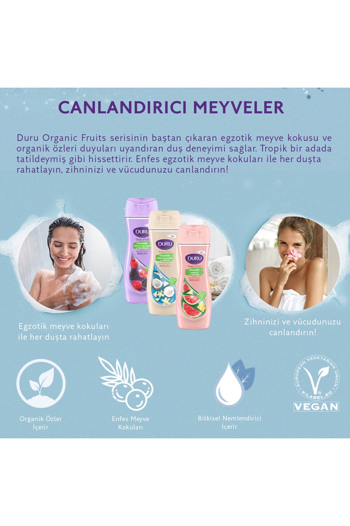 DURU ORGANİK KIRMIZI MEYVE&FRAMBUAZ DUŞ JELİ 450ML-